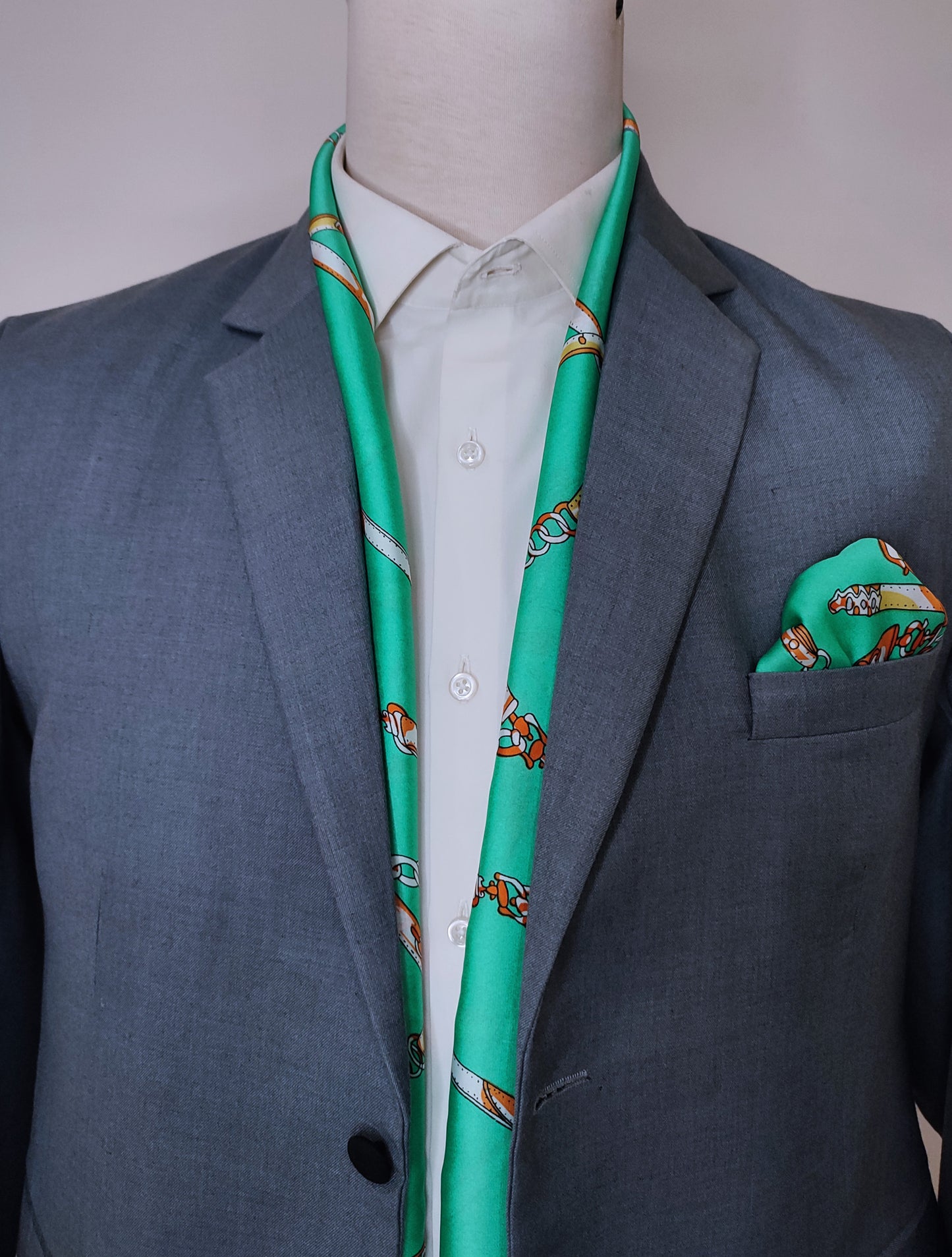 Chains and Straps (Sea Green) - Silk Scarf and Pocket Square Set