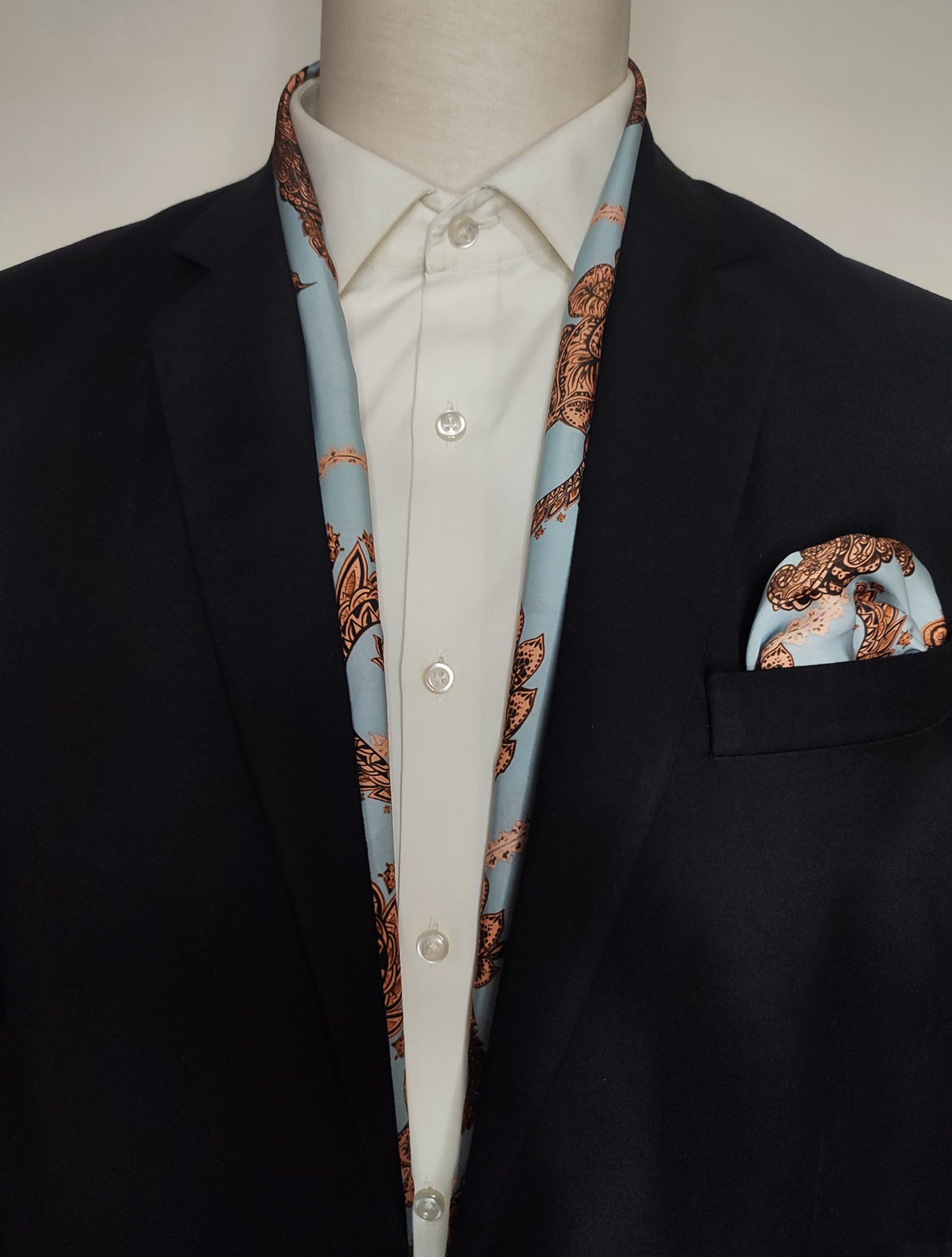 Grey Box Pleated - Silk Scarf and Pocket Square Set