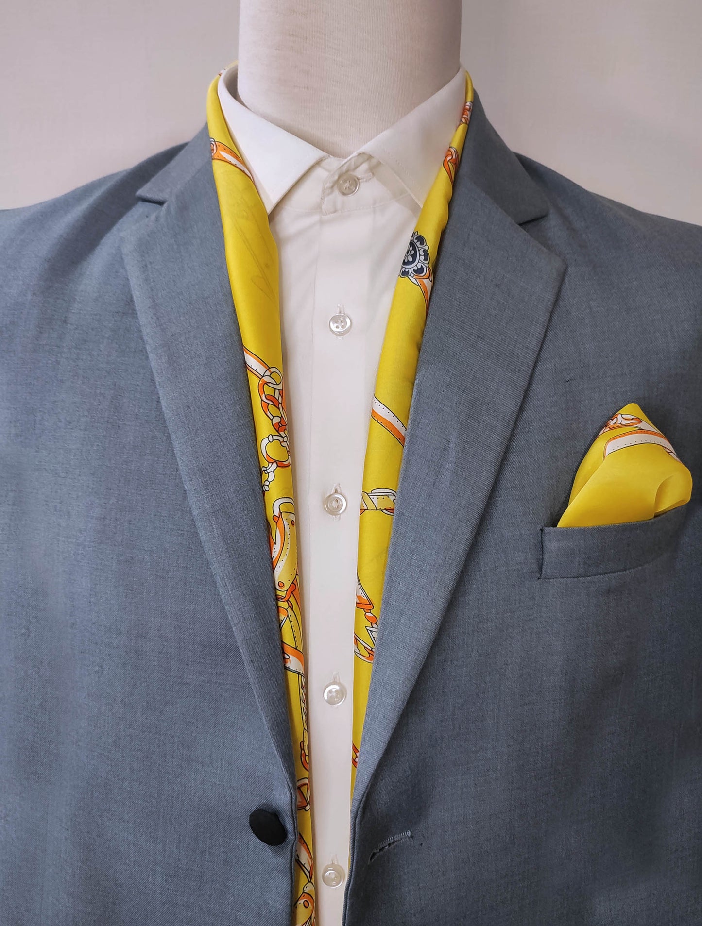 Chains and Straps (Yellow) - Silk Scarf and Pocket Sqaure Set