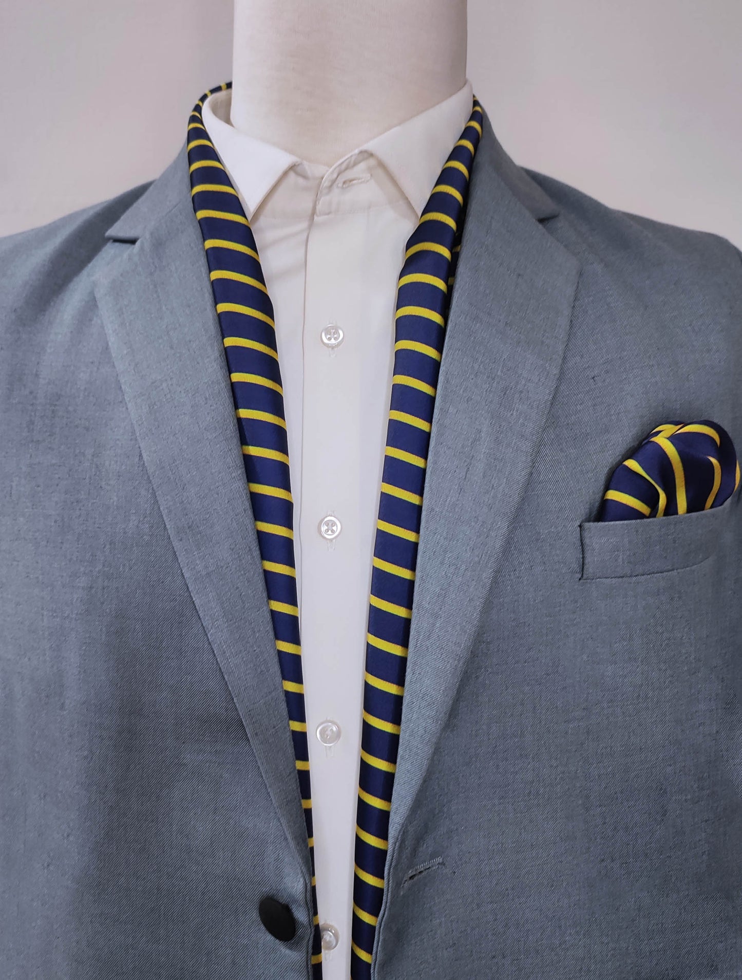 Blue and Gold Stripes - Silk Scarf and Pocket Square Set