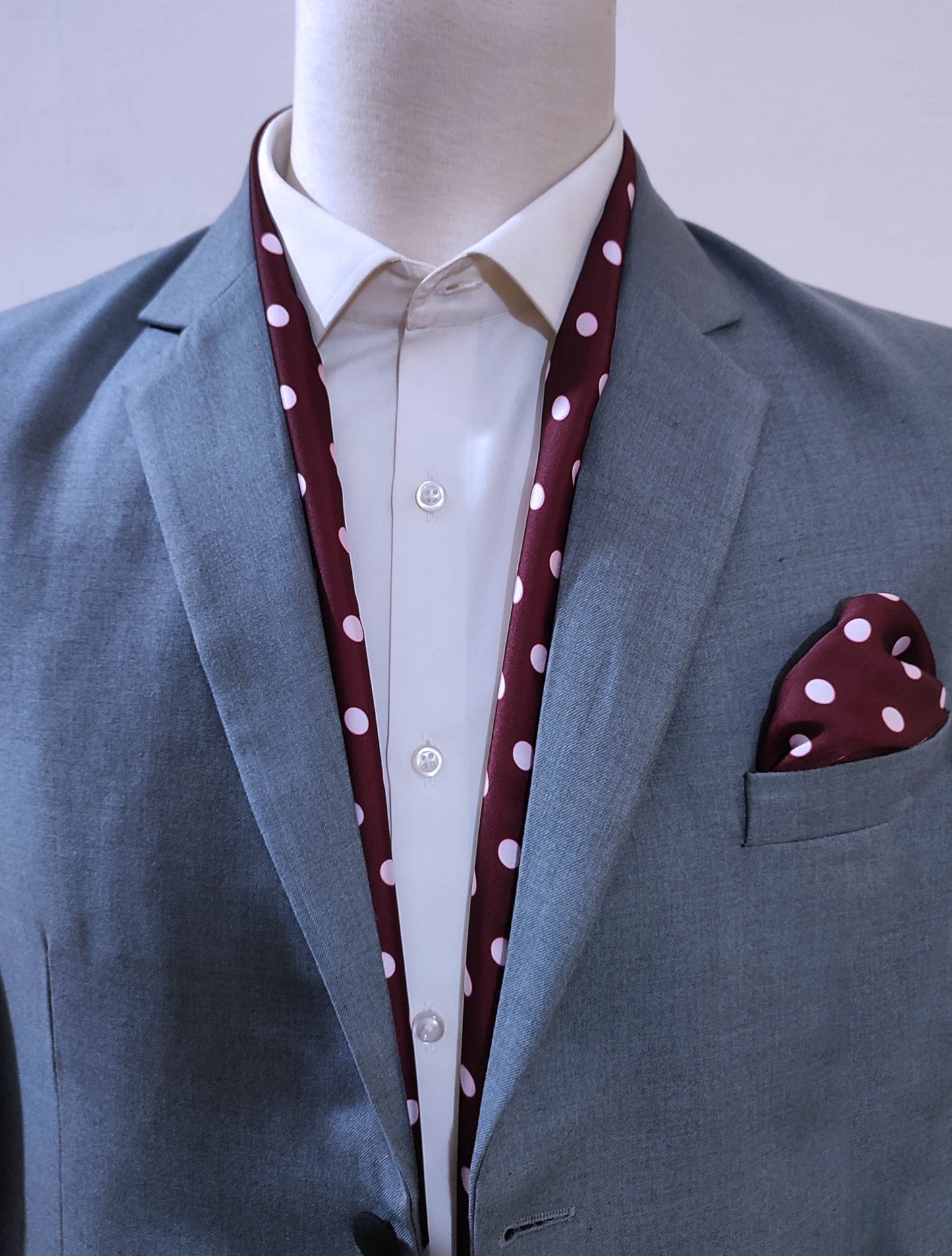 Maroon with White Polka Drops - Silk Scarf and Pocket Square Set