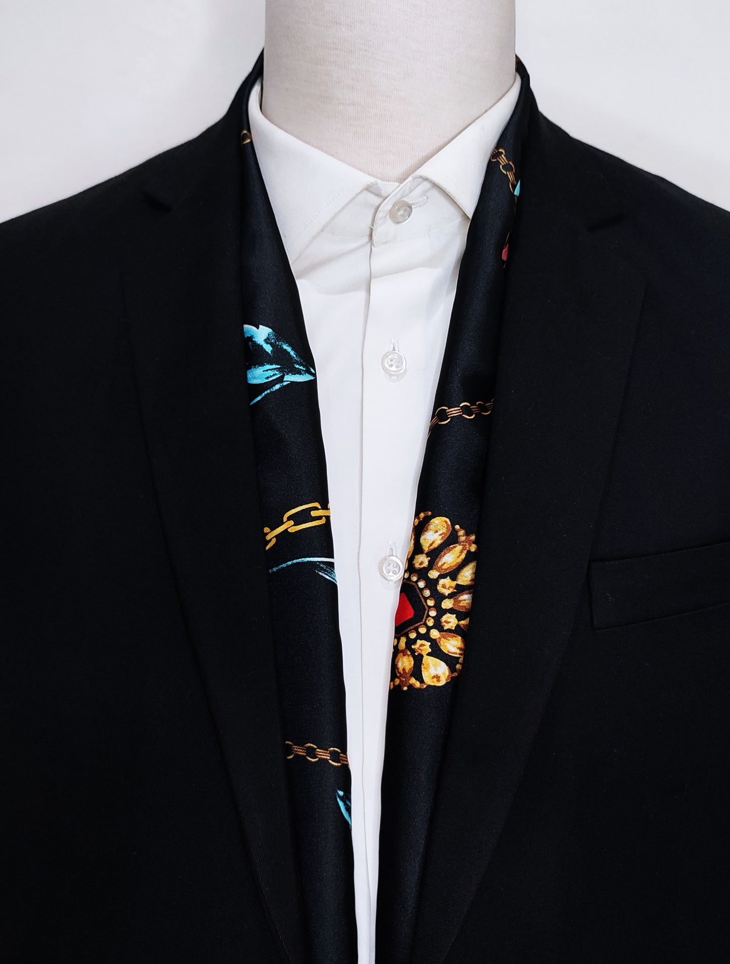 Black & Gold Chain Pattern - Silk Men Scarf
