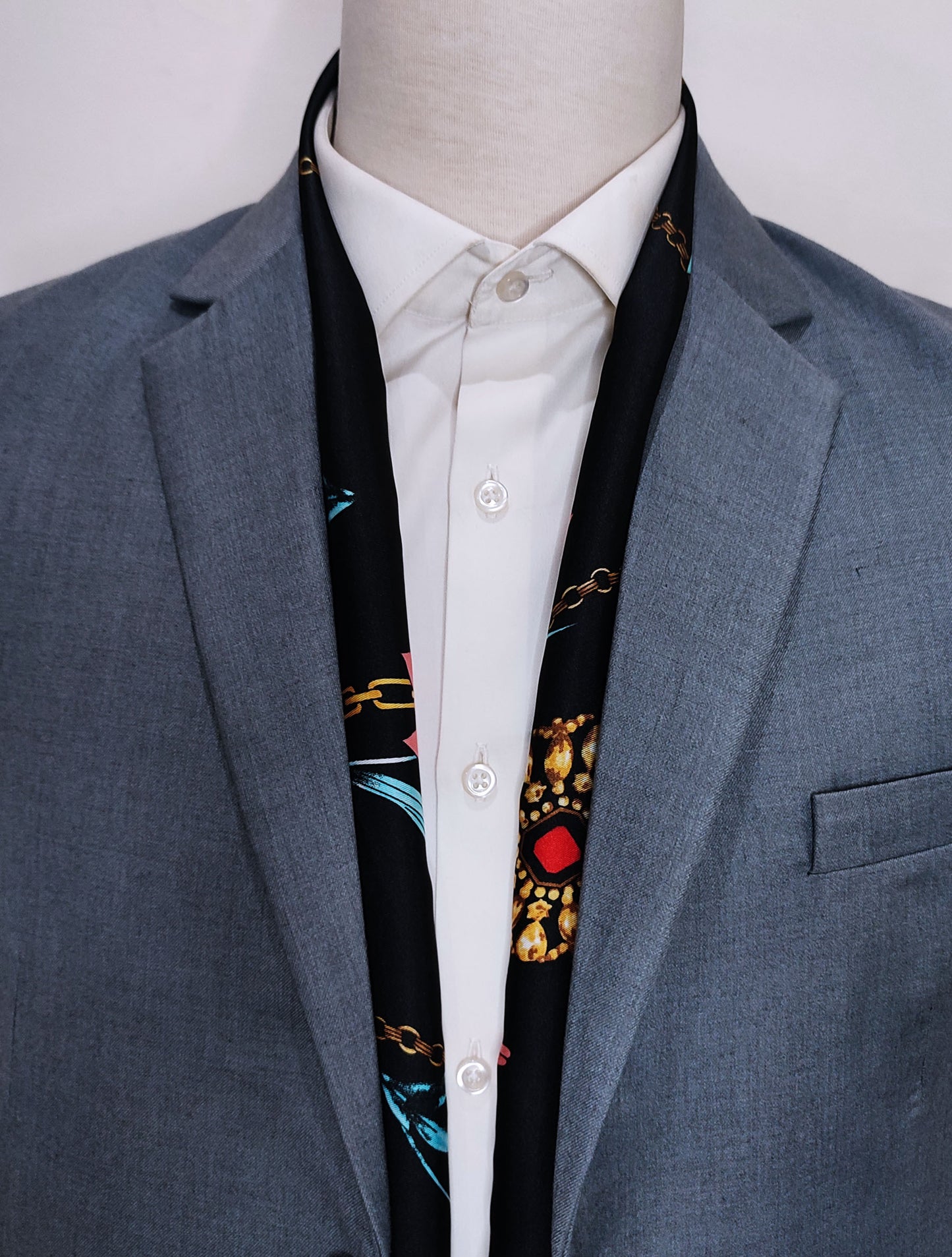 Black & Gold Chain Pattern - Silk Men Scarf