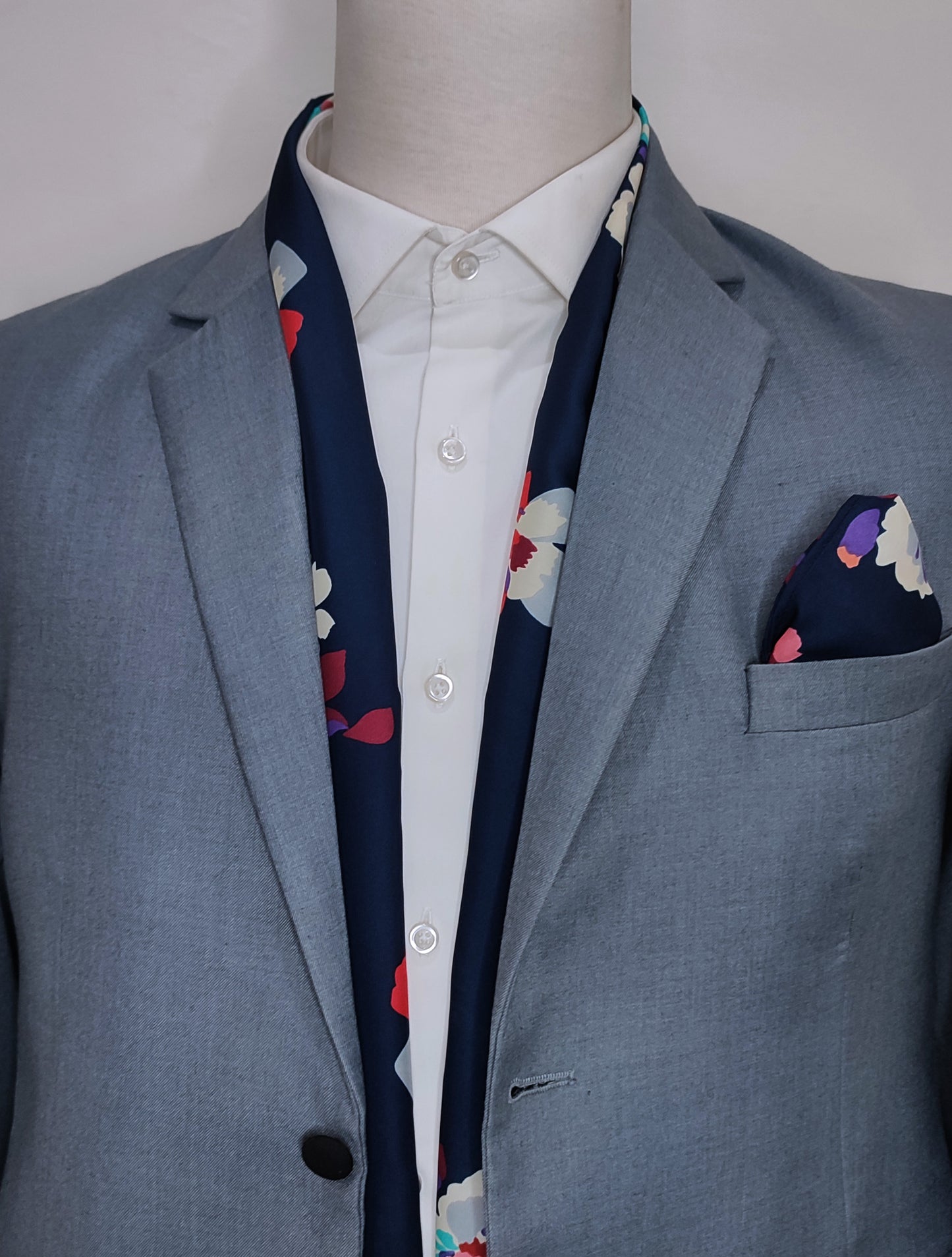 The Deep Blue Floral - Silk Scarf and Pocket Square Set