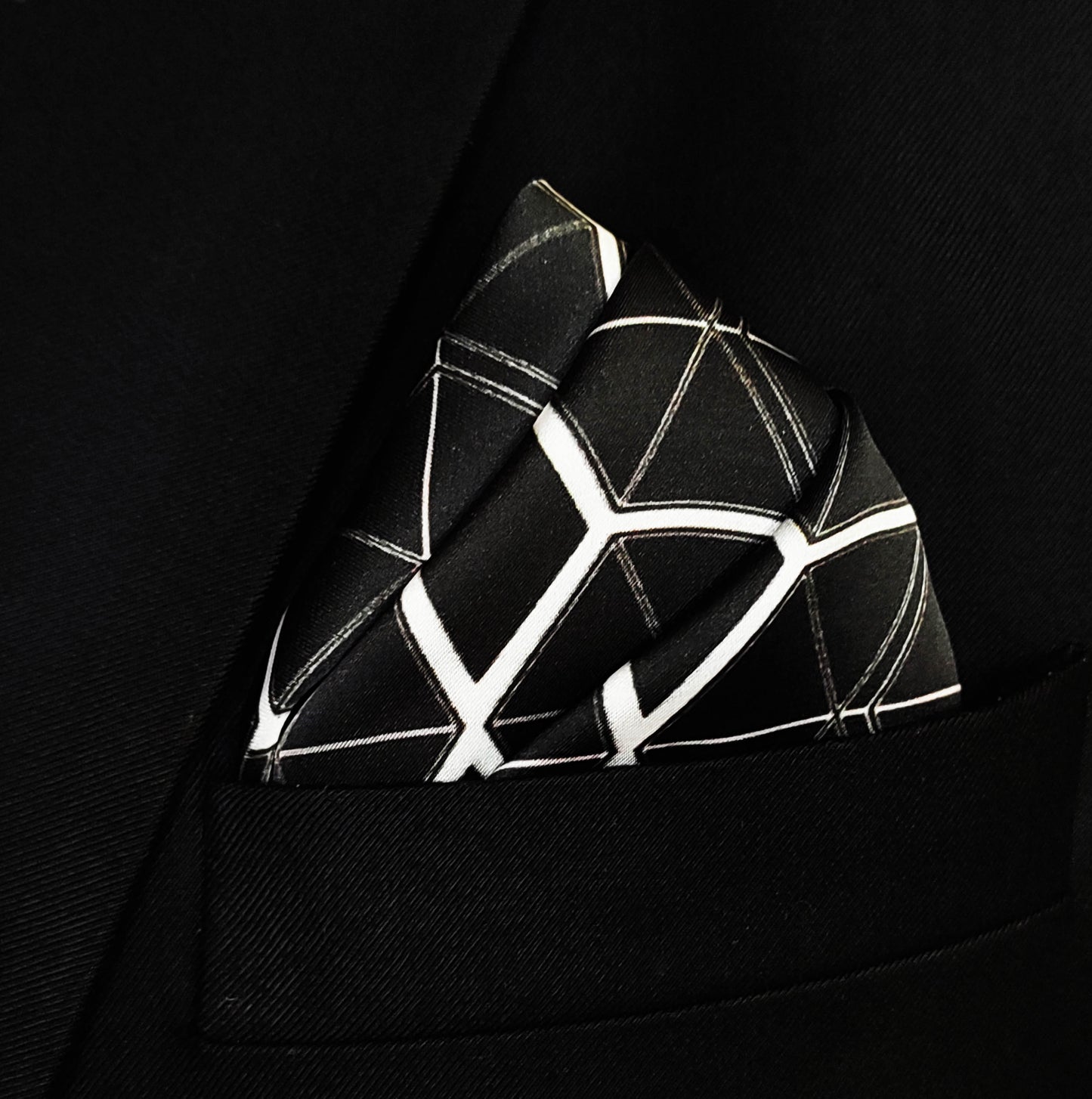 Black and White Hexagonal - Silk Pocket Square