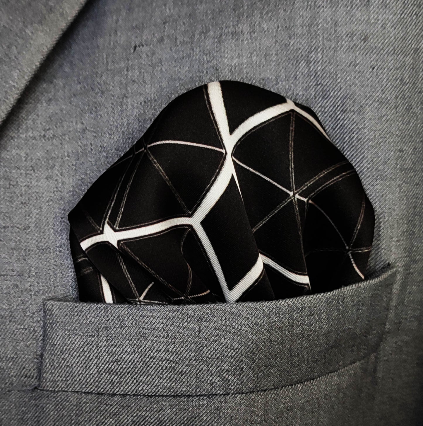 Black and White Hexagonal - Silk Pocket Square