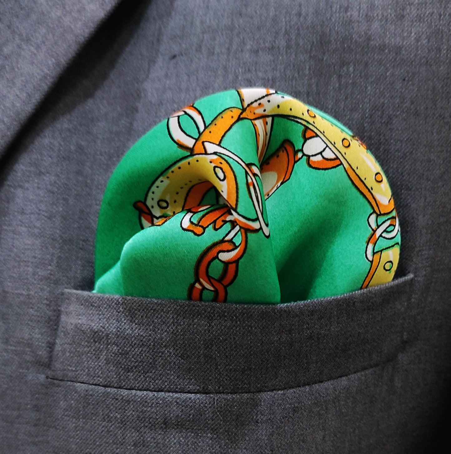 Chains and Straps (SEA GREEN) - Silk Pocket Square