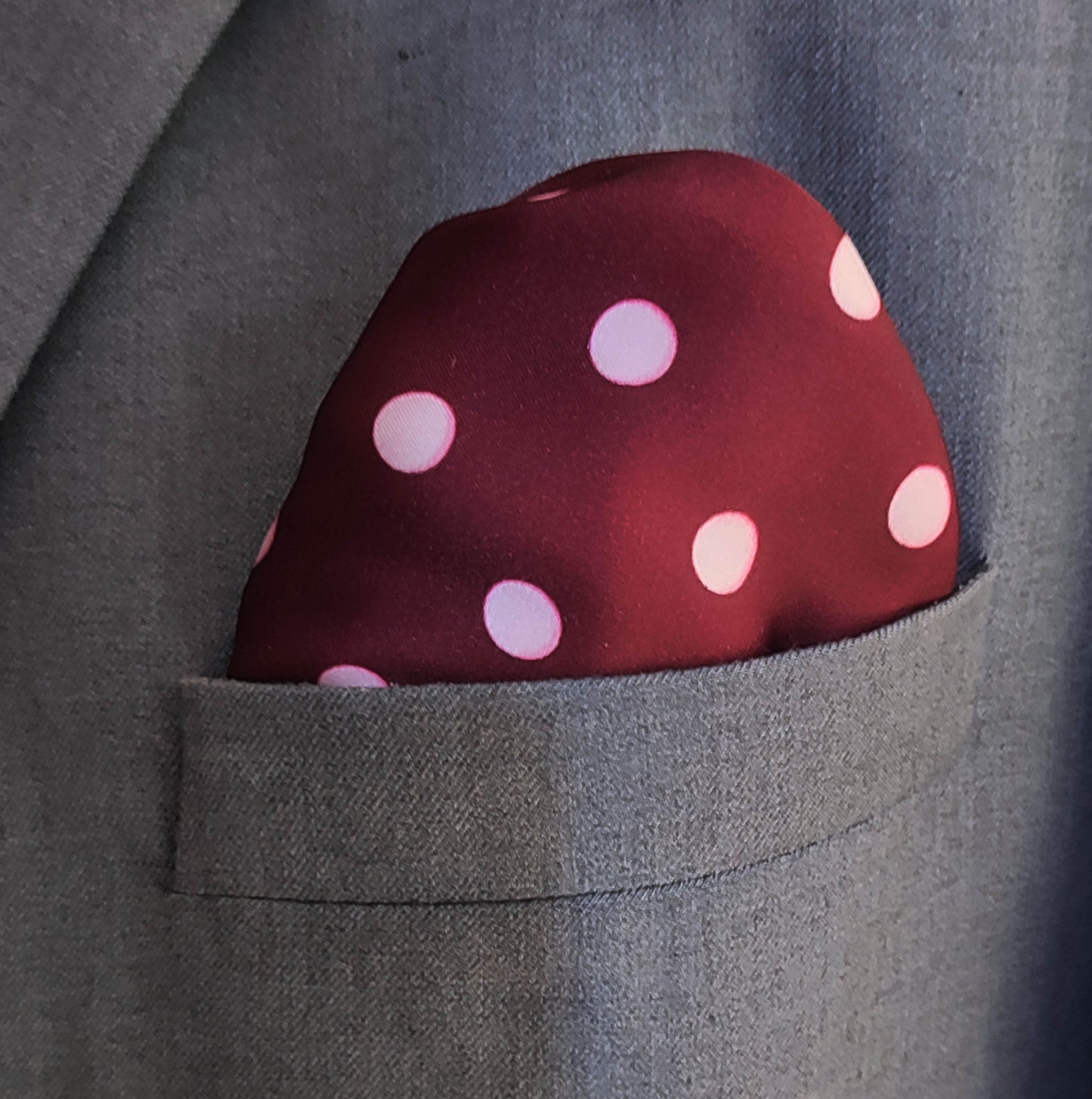 Maroon with White Polka Drops - Silk Pocket Square