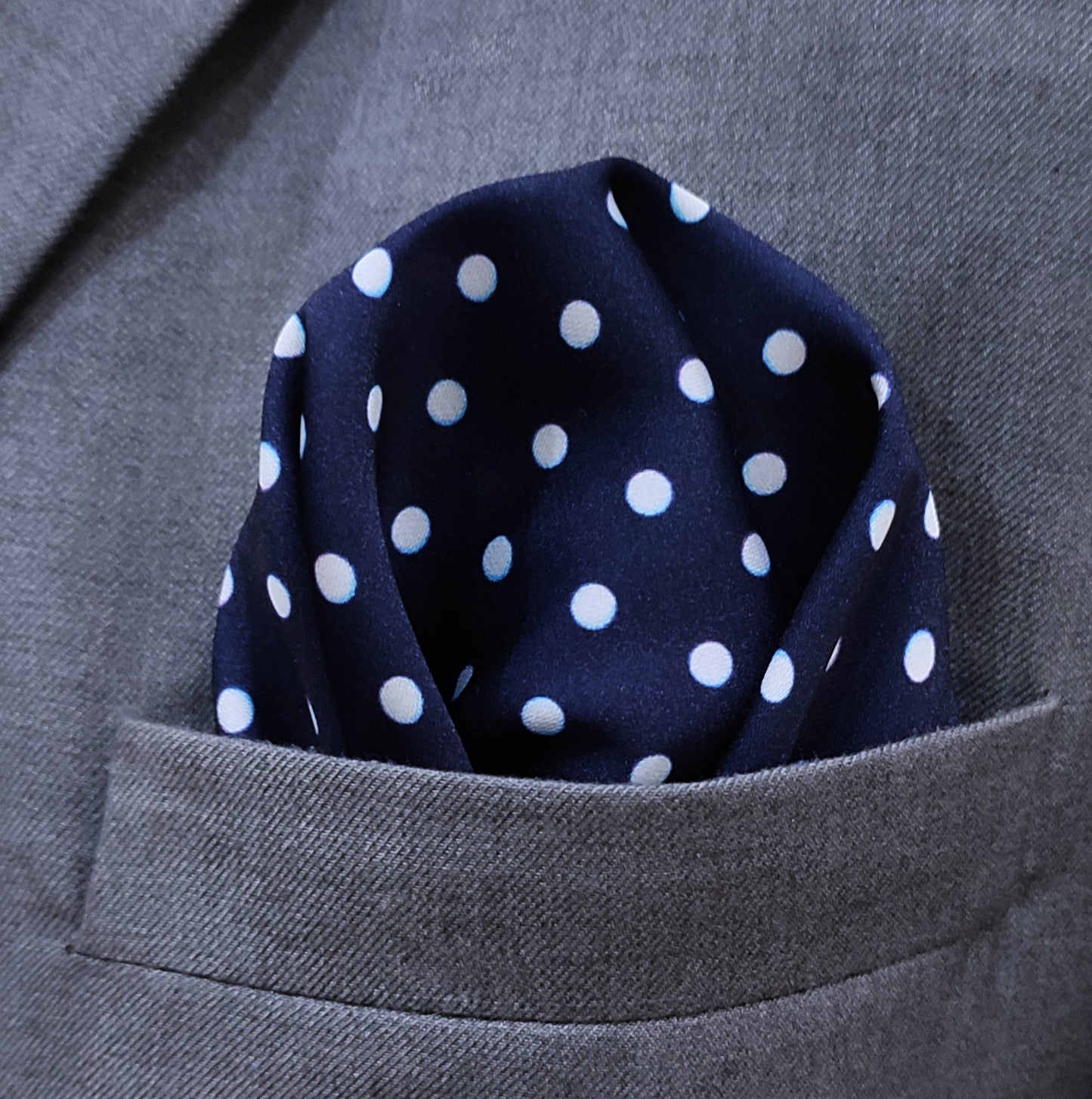 Starry Blue Night Polka Dots Silk Pocket Square