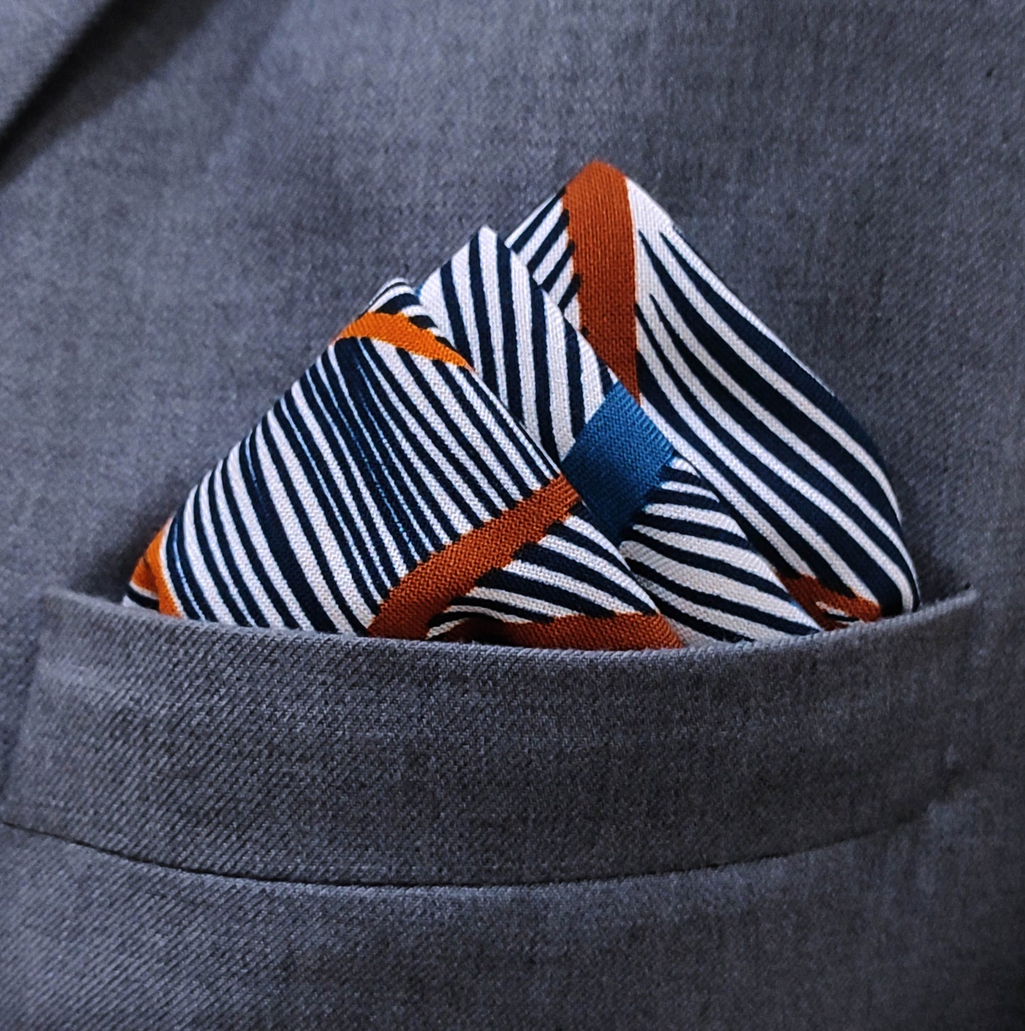 Leafy Blue Linen Pocket Square