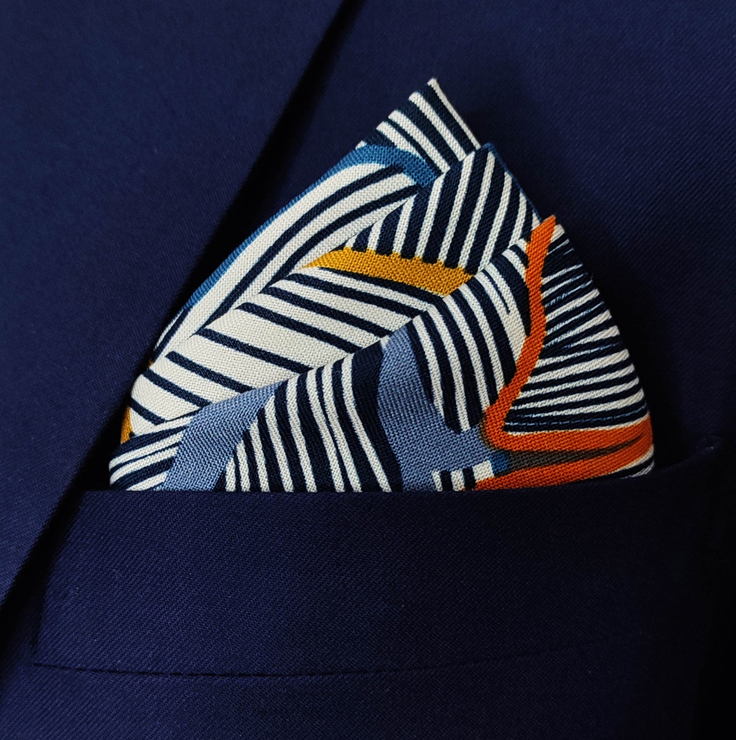 Leafy Blue Linen Pocket Square