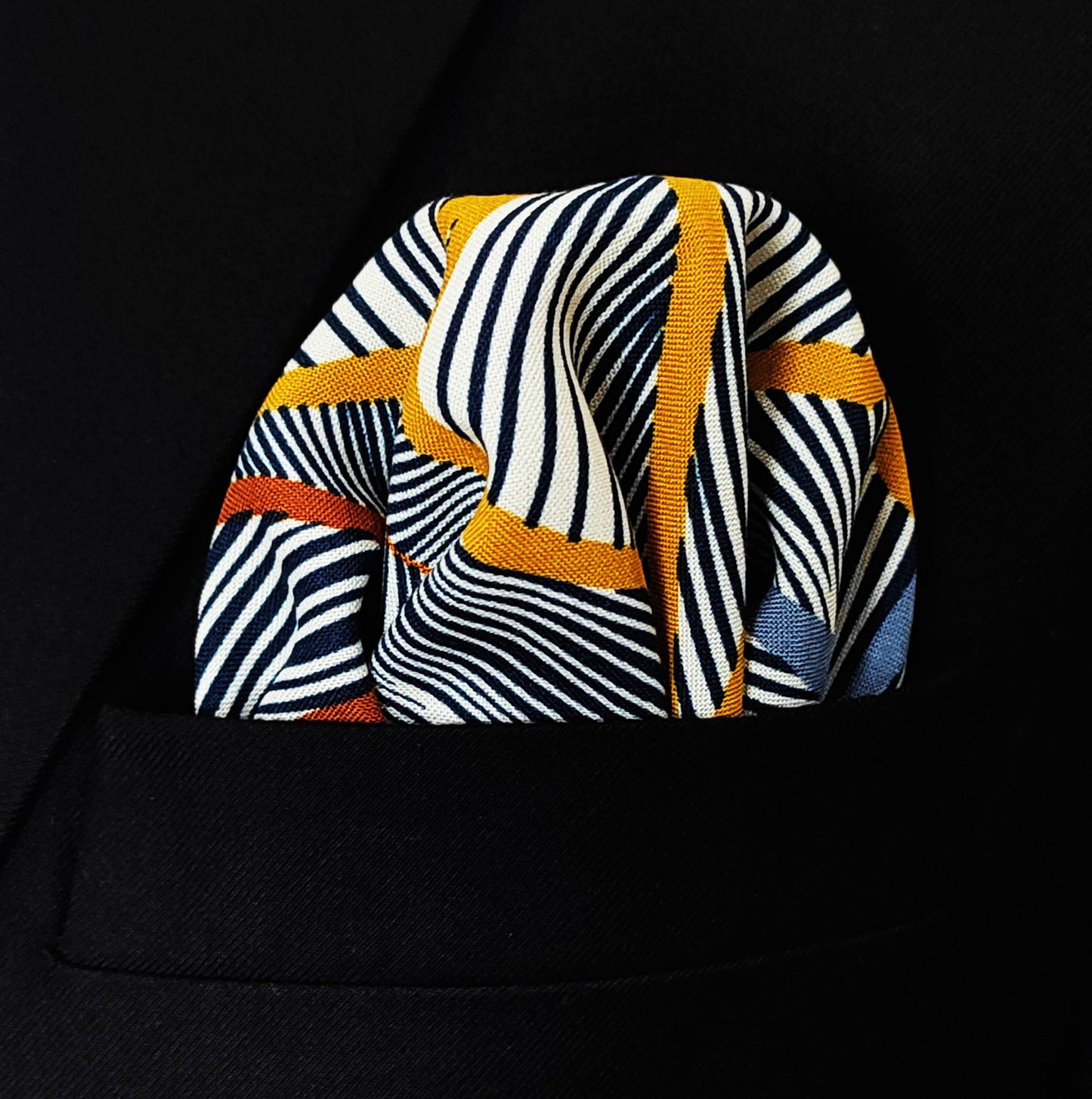Leafy Blue Linen Pocket Square
