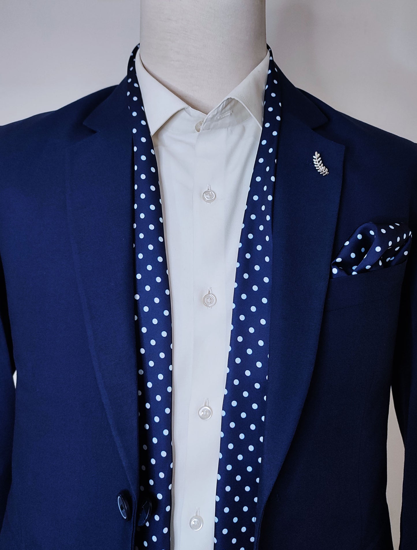 Starry Blue Night Polka Dots - Silk Men Scarf Set