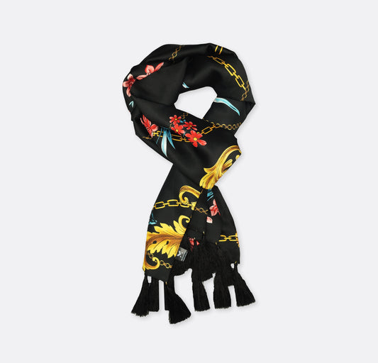 Black & Gold Chain Pattern - Silk Men Scarf