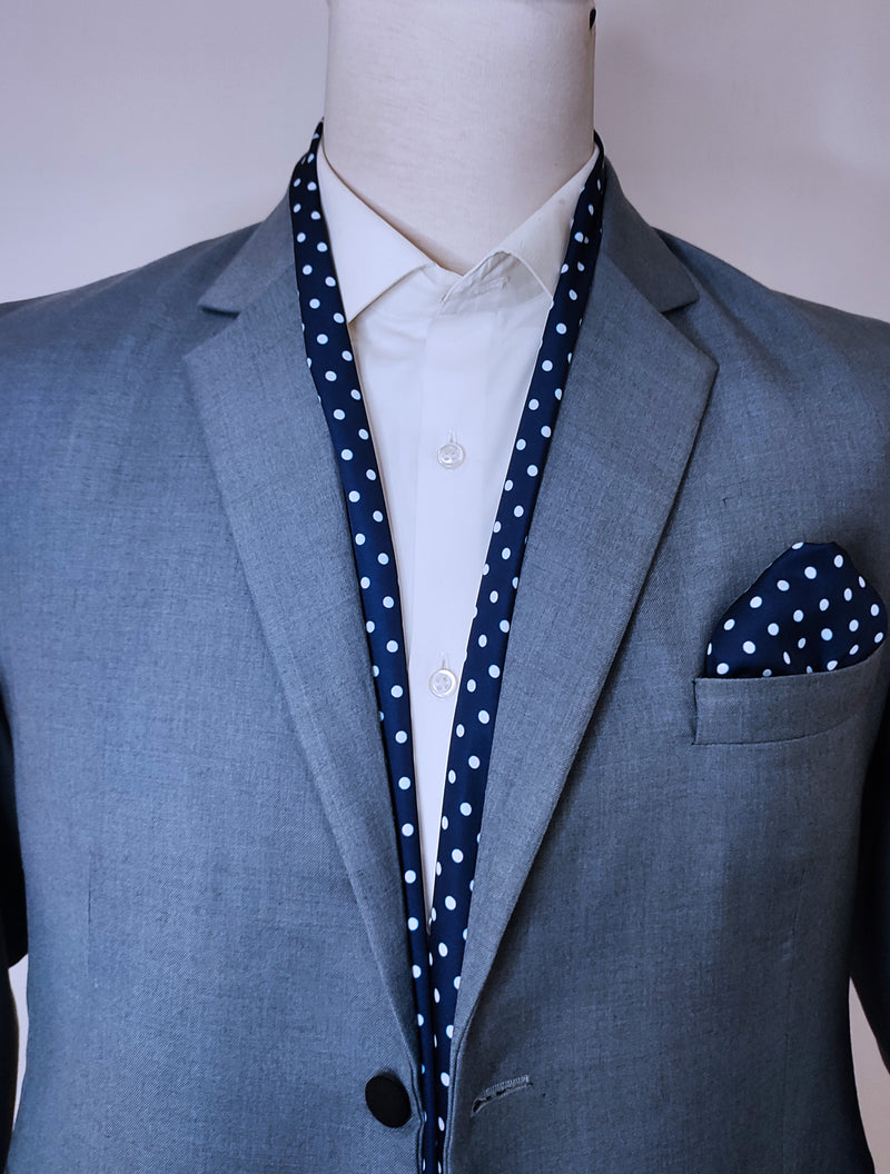 STARRY BLUE NIGHT POLKA DOTS - SILK SCARF AND POCKET SQUARE SET