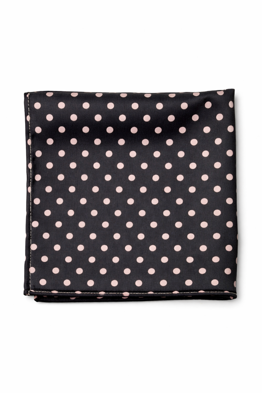 Charcoal Grey with Pink Polka Dots Silk Pocket Square by Monzoro – view 2