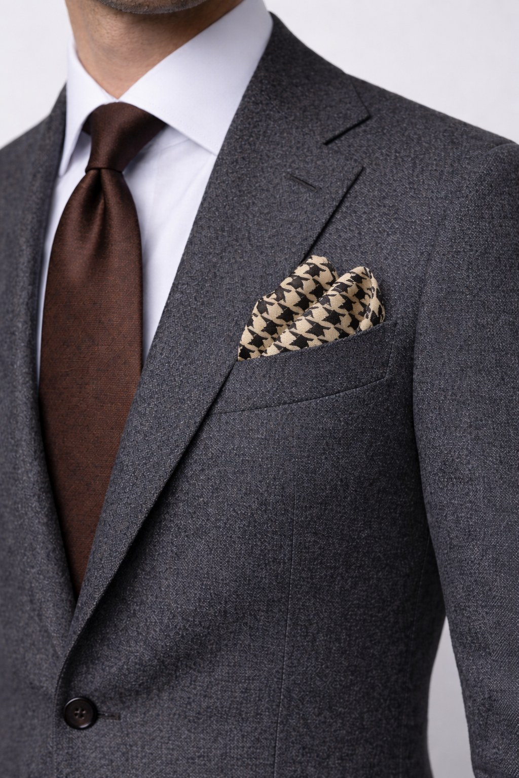 Classic Houndstooth Silk Pocket Square by Monzoro – view 4