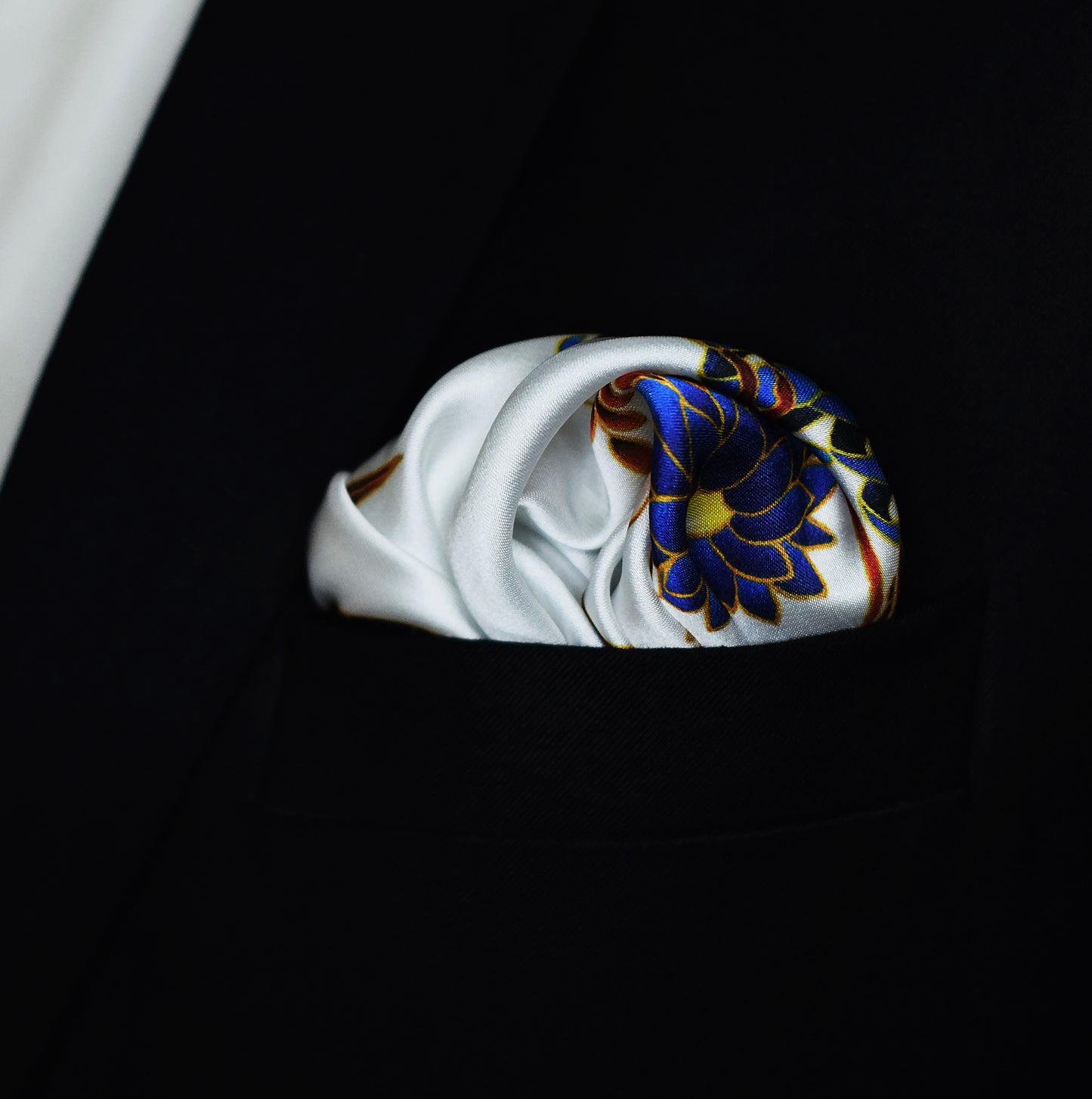 MANDARIN HERON WHITE - SILK POCKET SQUARES