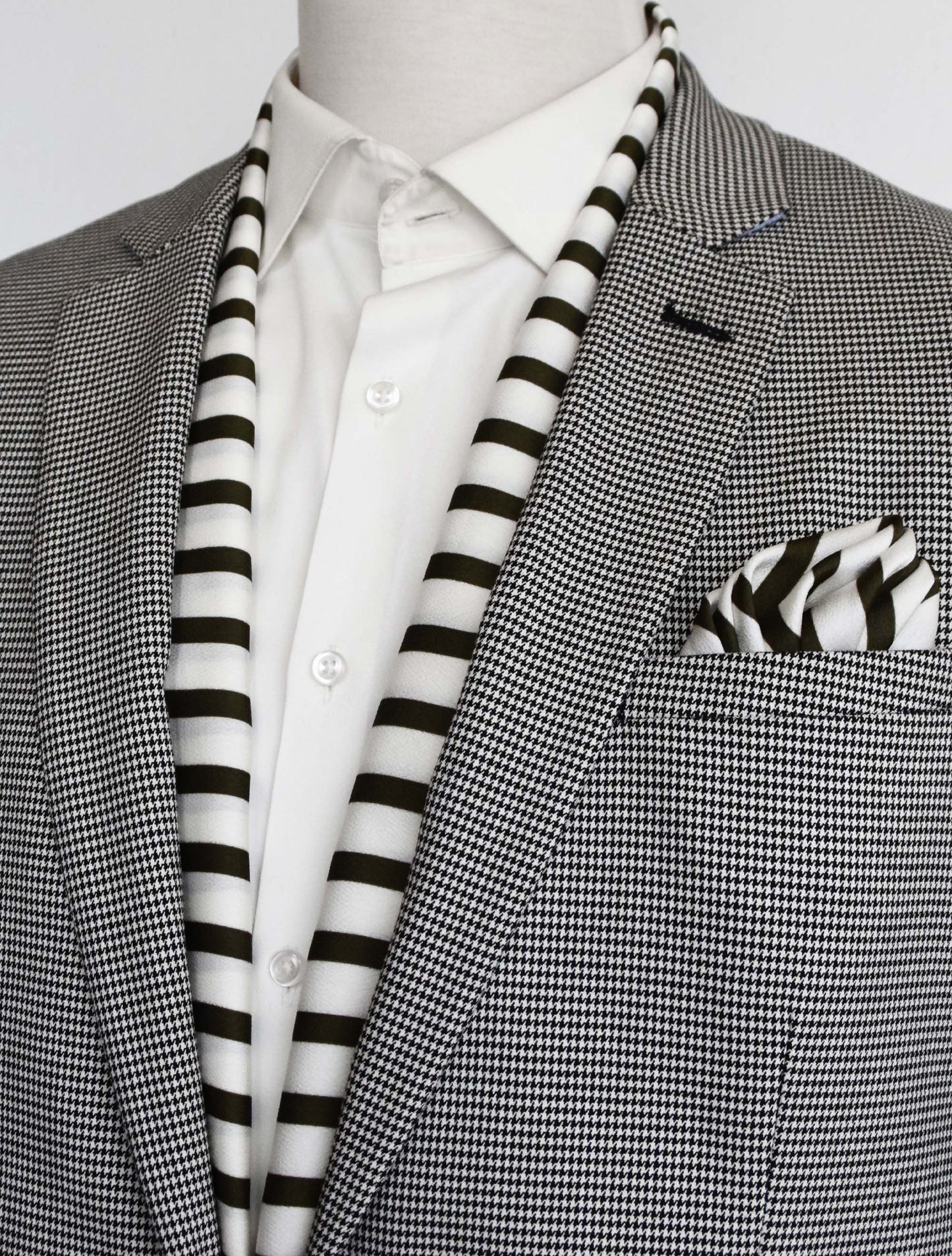 White & Green Stripes Silk Scarf & Pocket Square Set