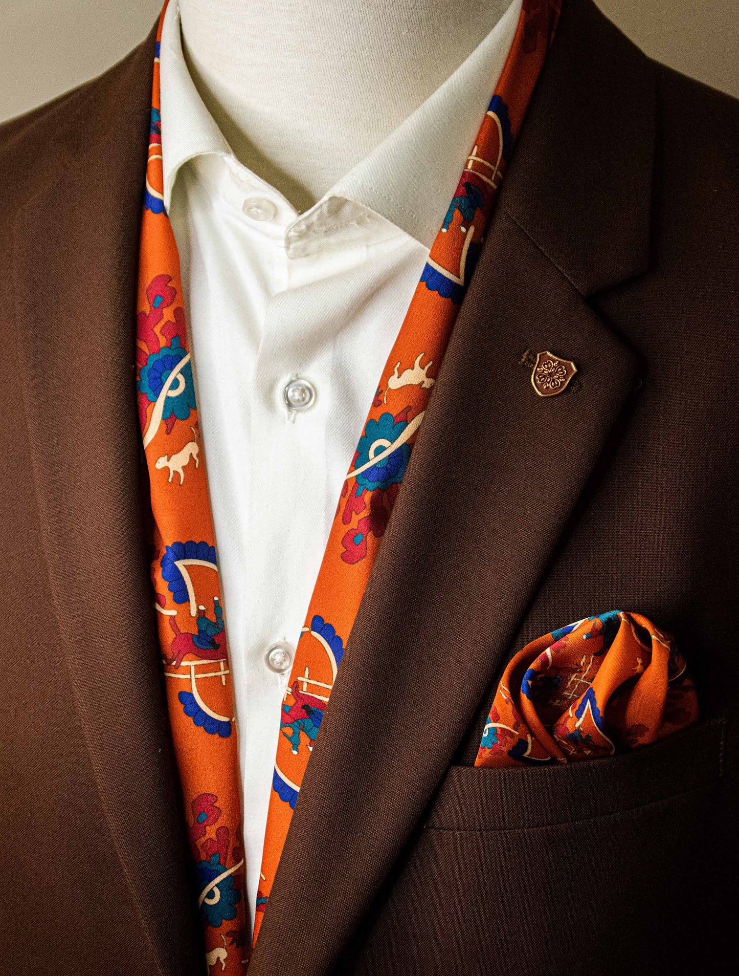 Rust Paisley and Floral - Silk Scarf and Pocket Square Set