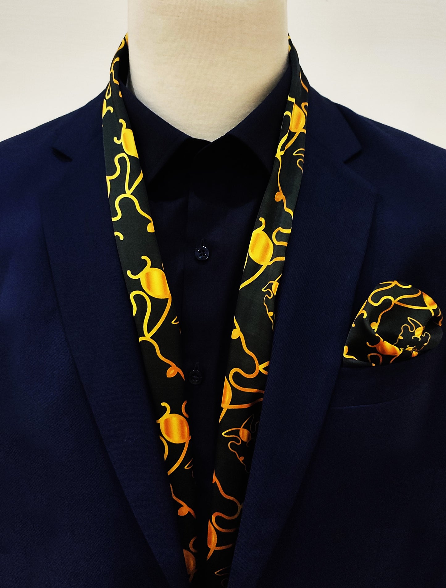 Golden Mirage Pattern Silk Scarf And Pocket Square Set