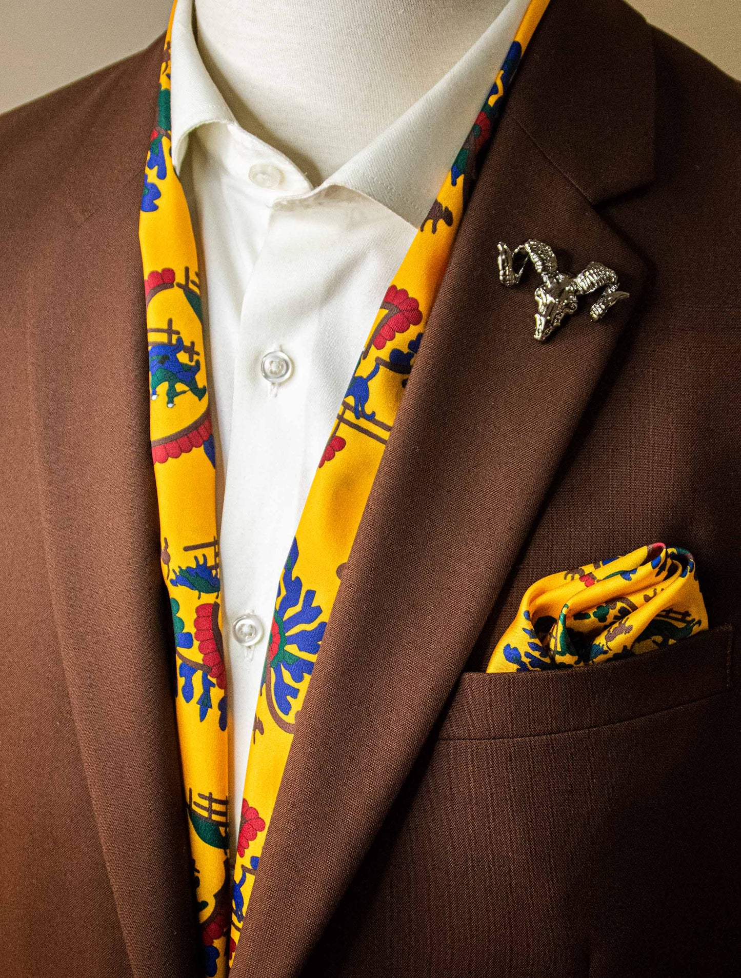 Mustard Paisley and Floral - Silk Scarf and Pocket Square Set