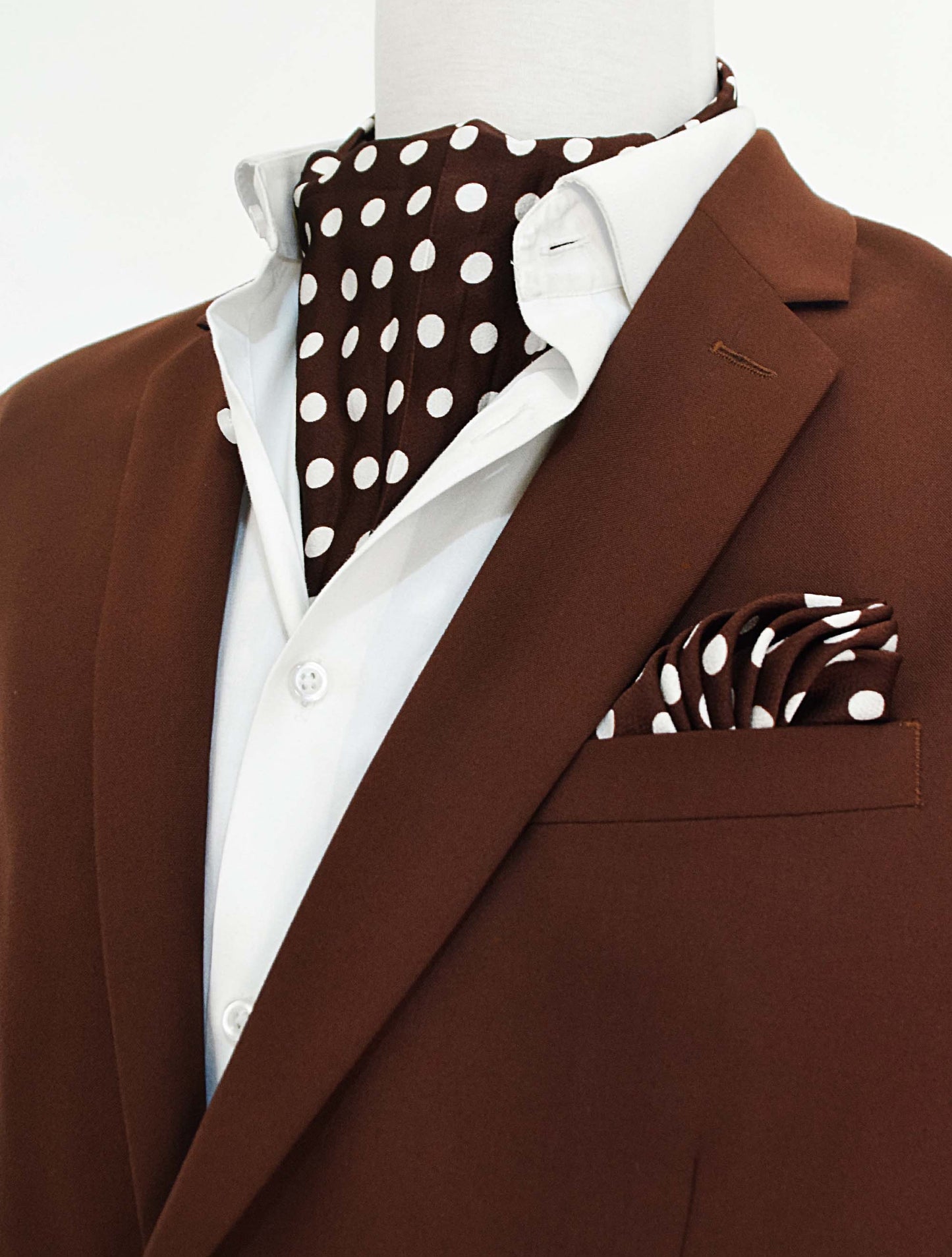 Coffee Base Polka - Men Silk Ascot and Pocket Square Set
