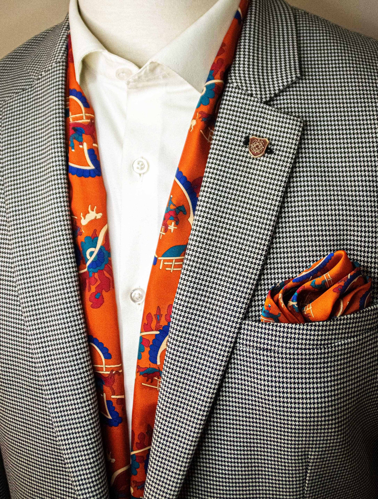 Rust Paisley and Floral - Silk Scarf and Pocket Square Set