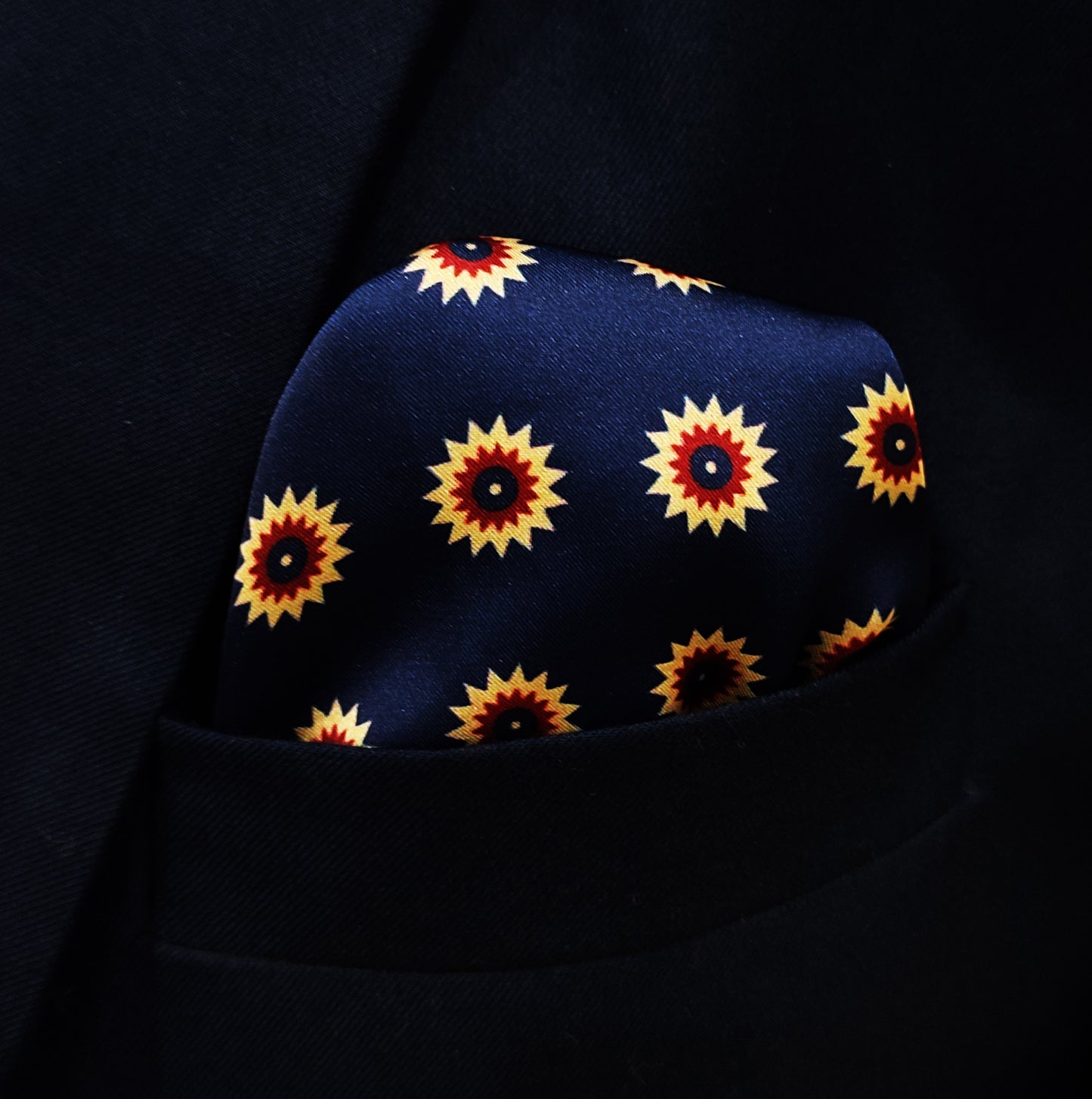 Navy Blue & Gold Reversible Silk Pocket Square