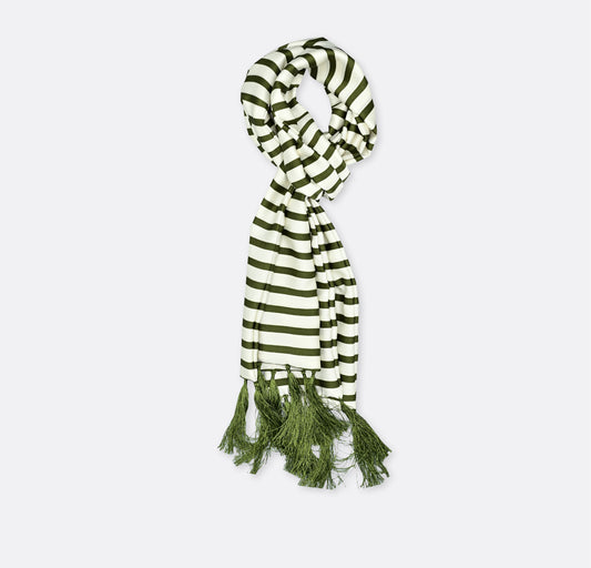 White & Green Stripes Silk Men Scarf
