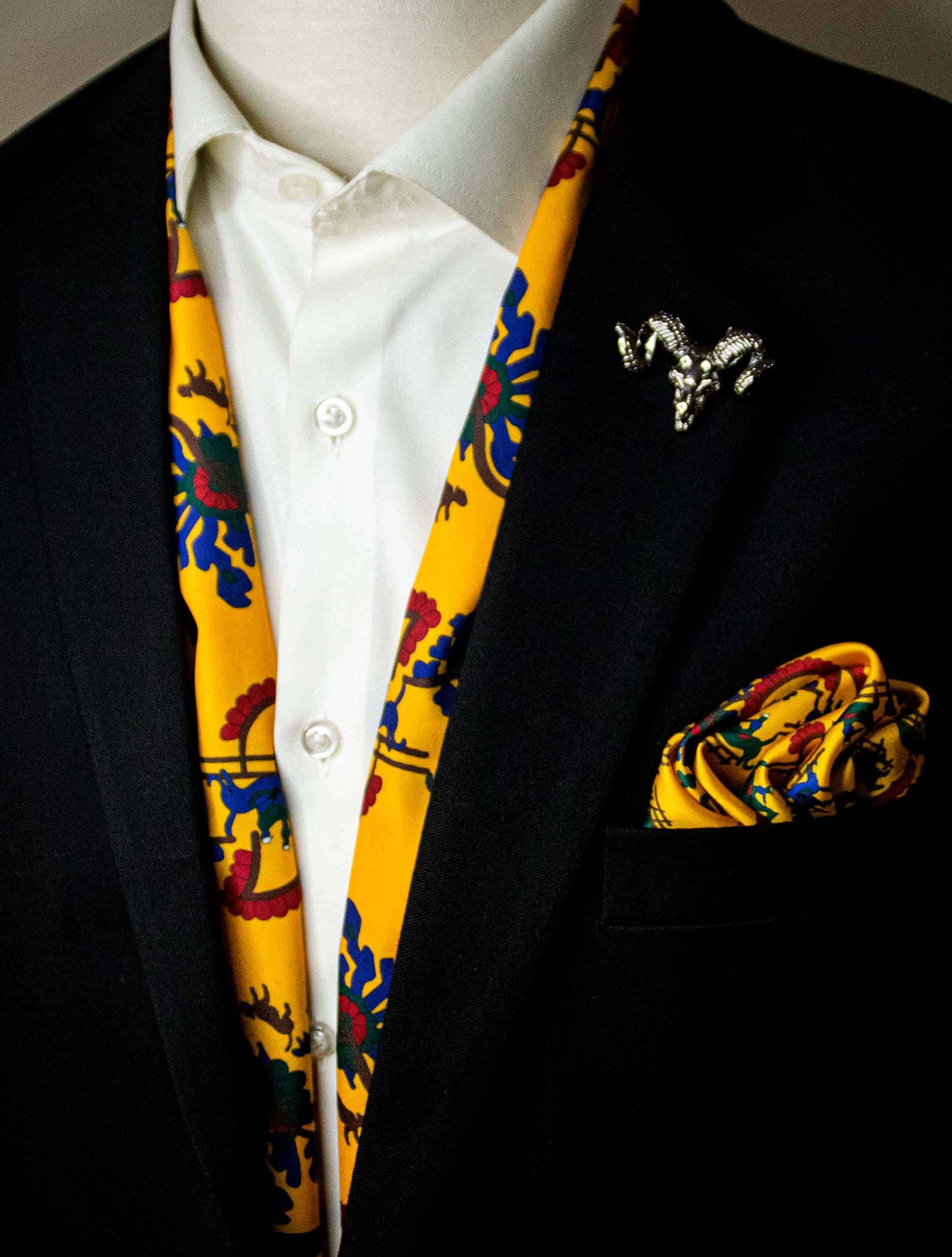 Mustard Paisley and Floral - Silk Scarf and Pocket Square Set