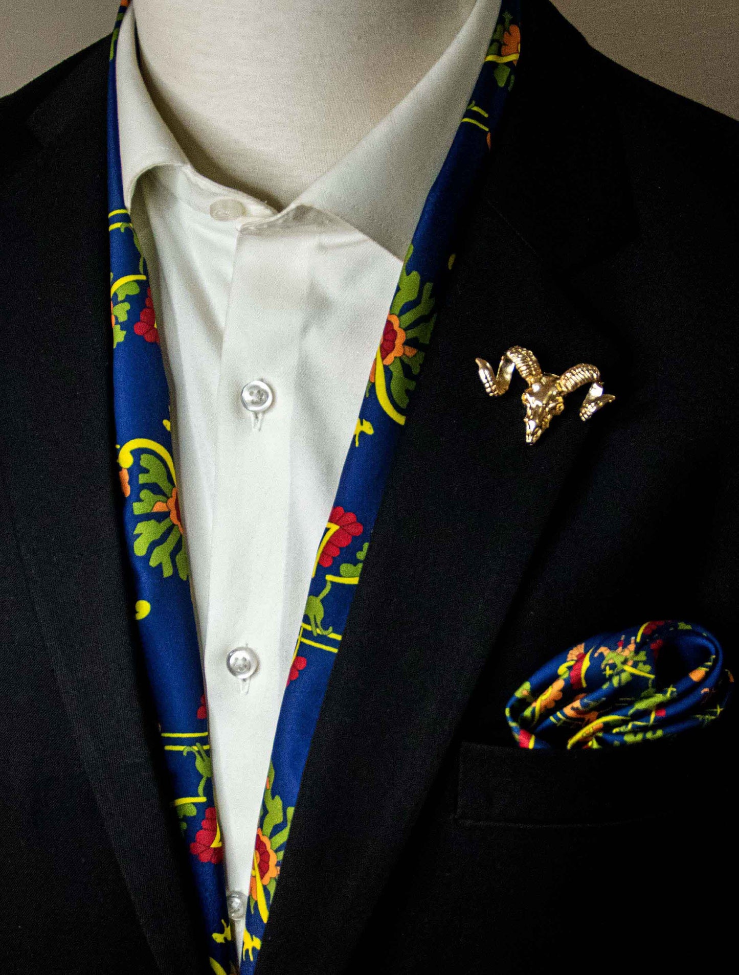 Paisley and Floral Navy Blue - Silk Scarf and Pocket Square Set