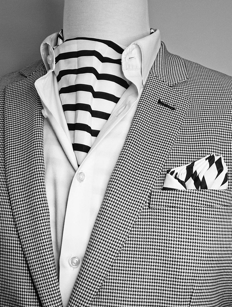 Black & White Stripes Silk Ascot & Pocket Square Set