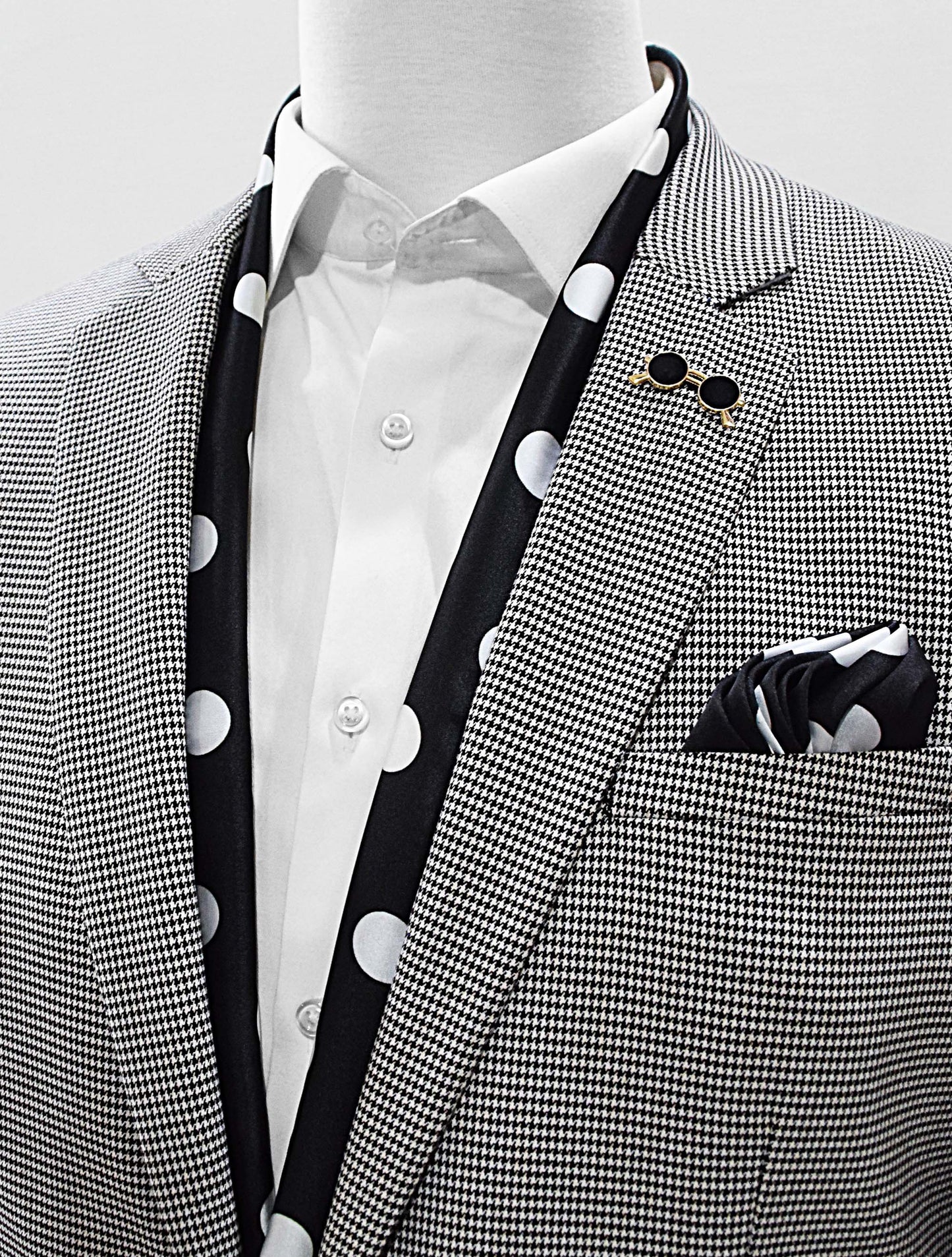 Black Midi Polka Dot Silk Scarf and Pocket Square Set