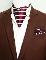 CREAMY ROSEWOOD STRIPES SILK ASCOT And Pocket Square SET