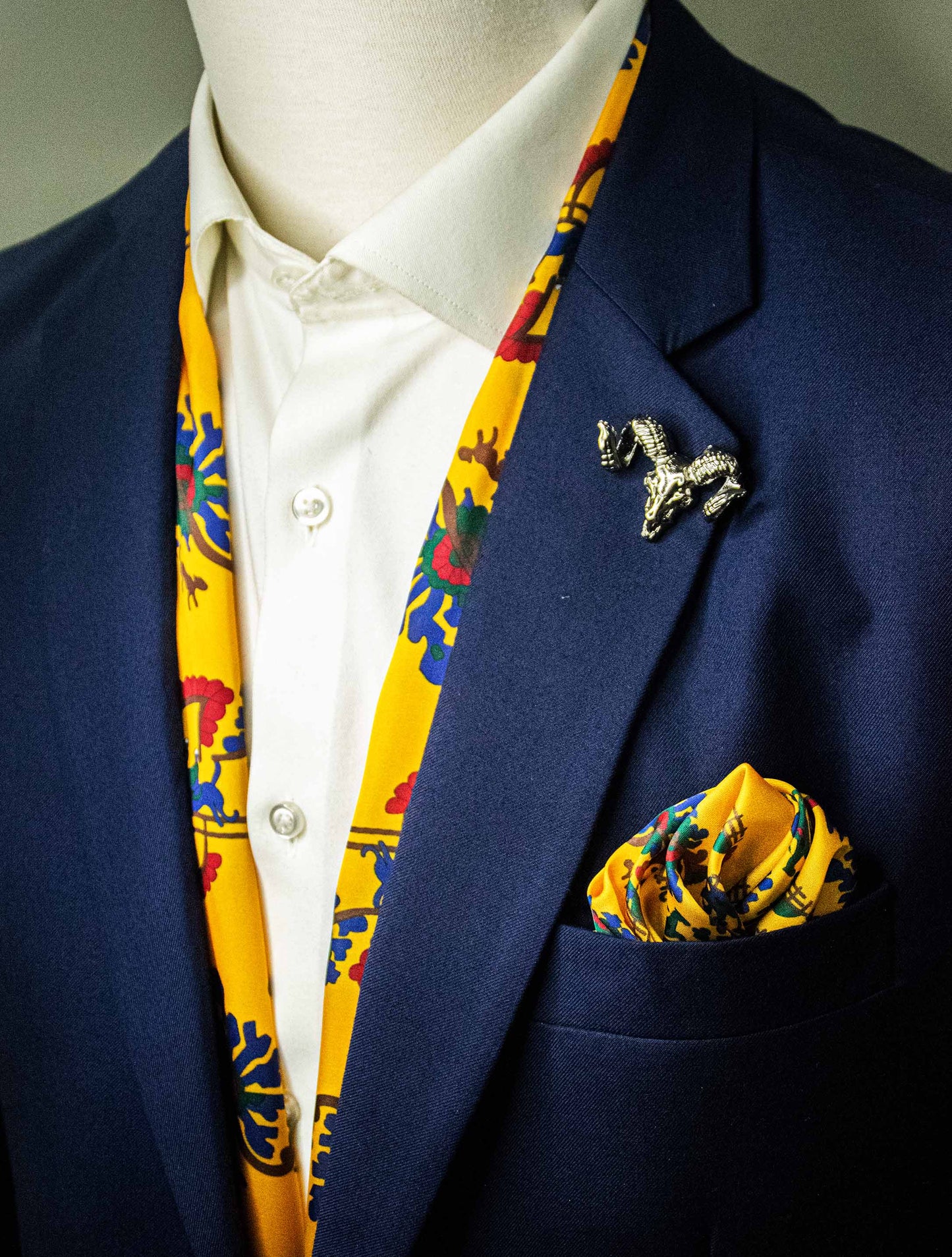 Mustard Paisley and Floral - Silk Scarf and Pocket Square Set