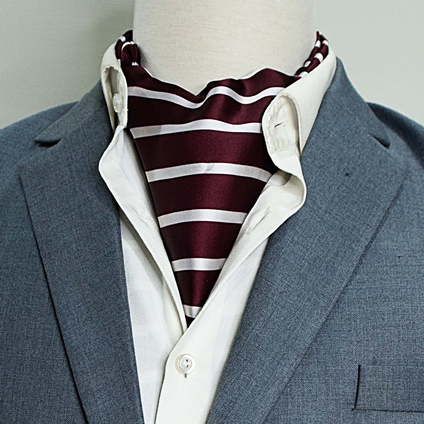 Creamy Rosewood Stripes - Silk Ascots