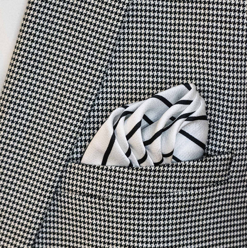 Sleek Black & White Stripes - Silk Pocket Squares