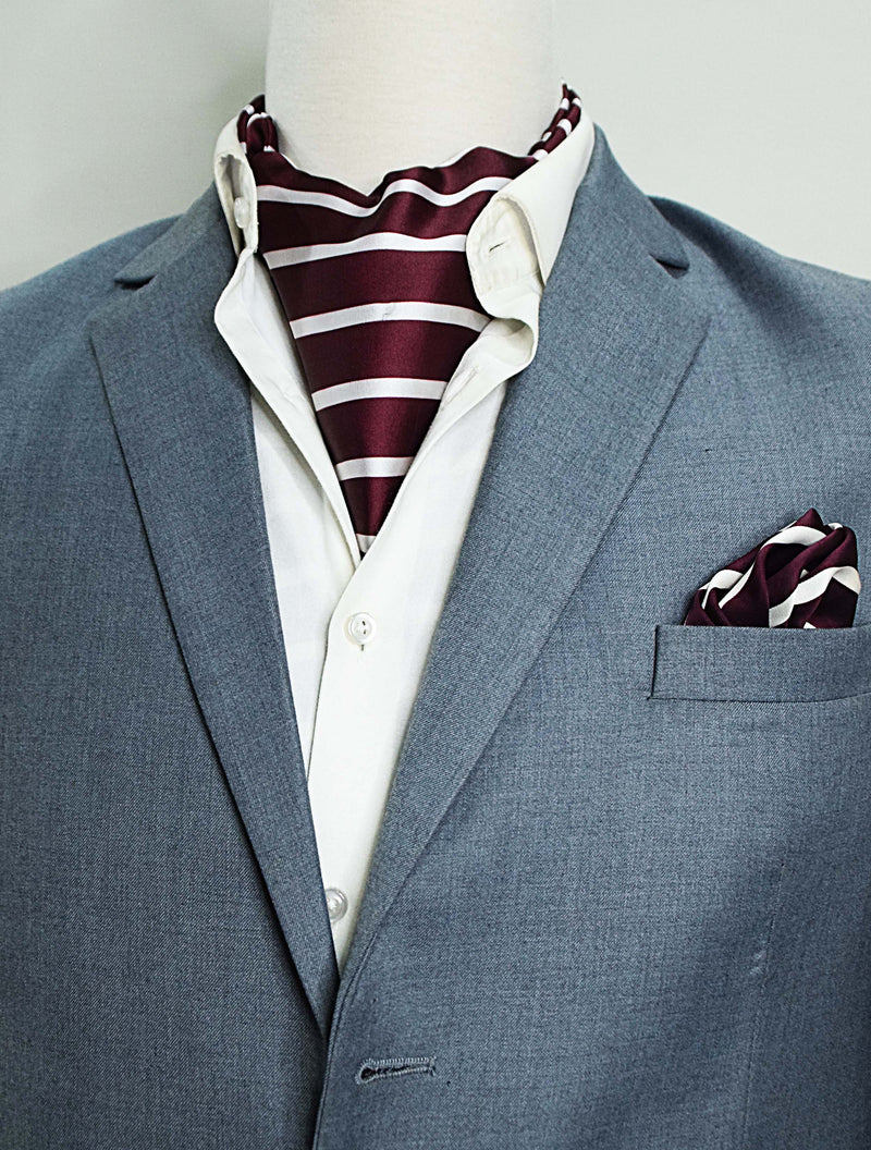 CREAMY ROSEWOOD STRIPES SILK ASCOT And Pocket Square SET