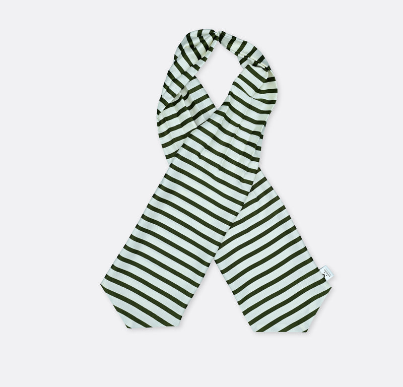 White & Green Stripes Silk Ascots