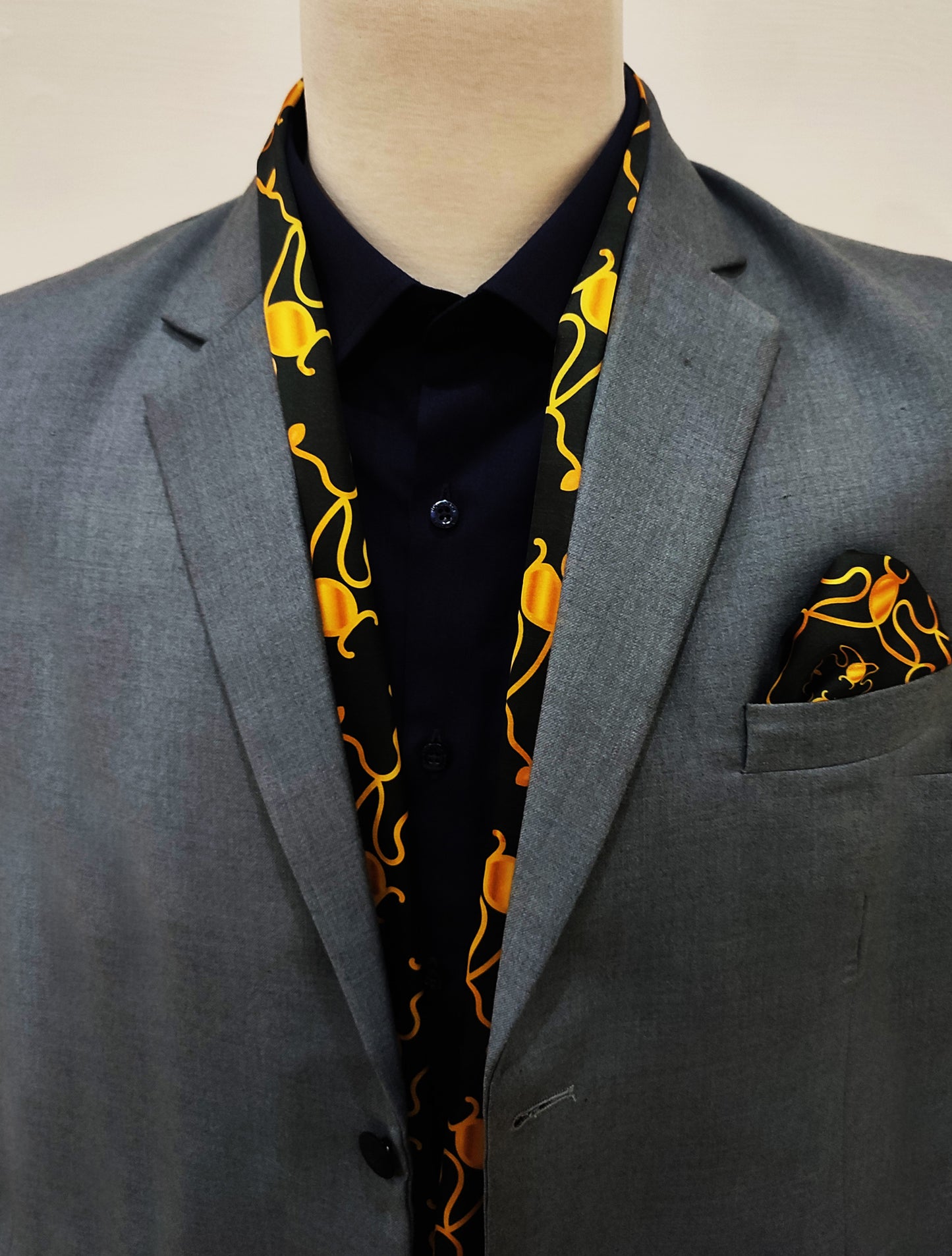 Golden Mirage Pattern Silk Scarf And Pocket Square Set