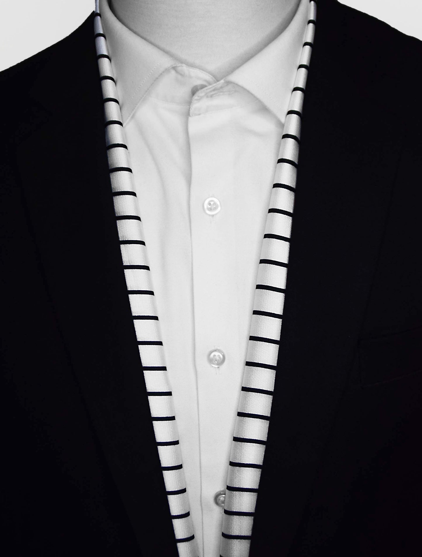 Sleek Black & White Stripes - Silk Men Scarf