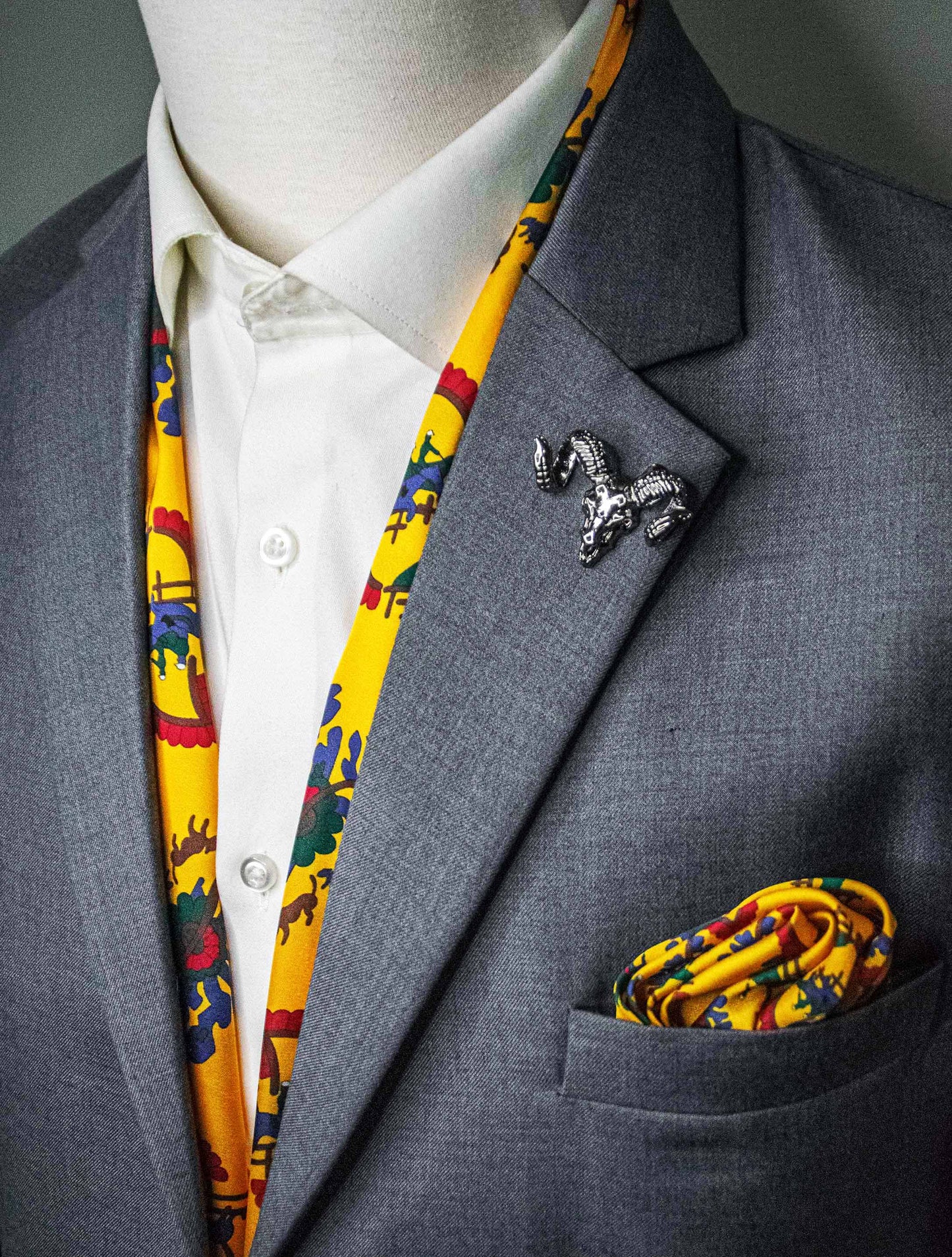 Mustard Paisley and Floral - Silk Scarf and Pocket Square Set