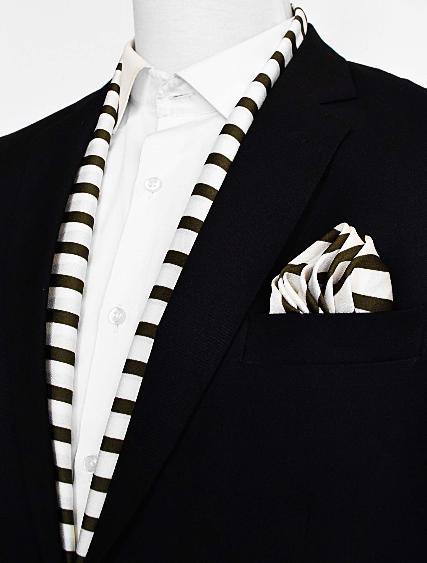 White & Green Stripes Silk Scarf & Pocket Square Set