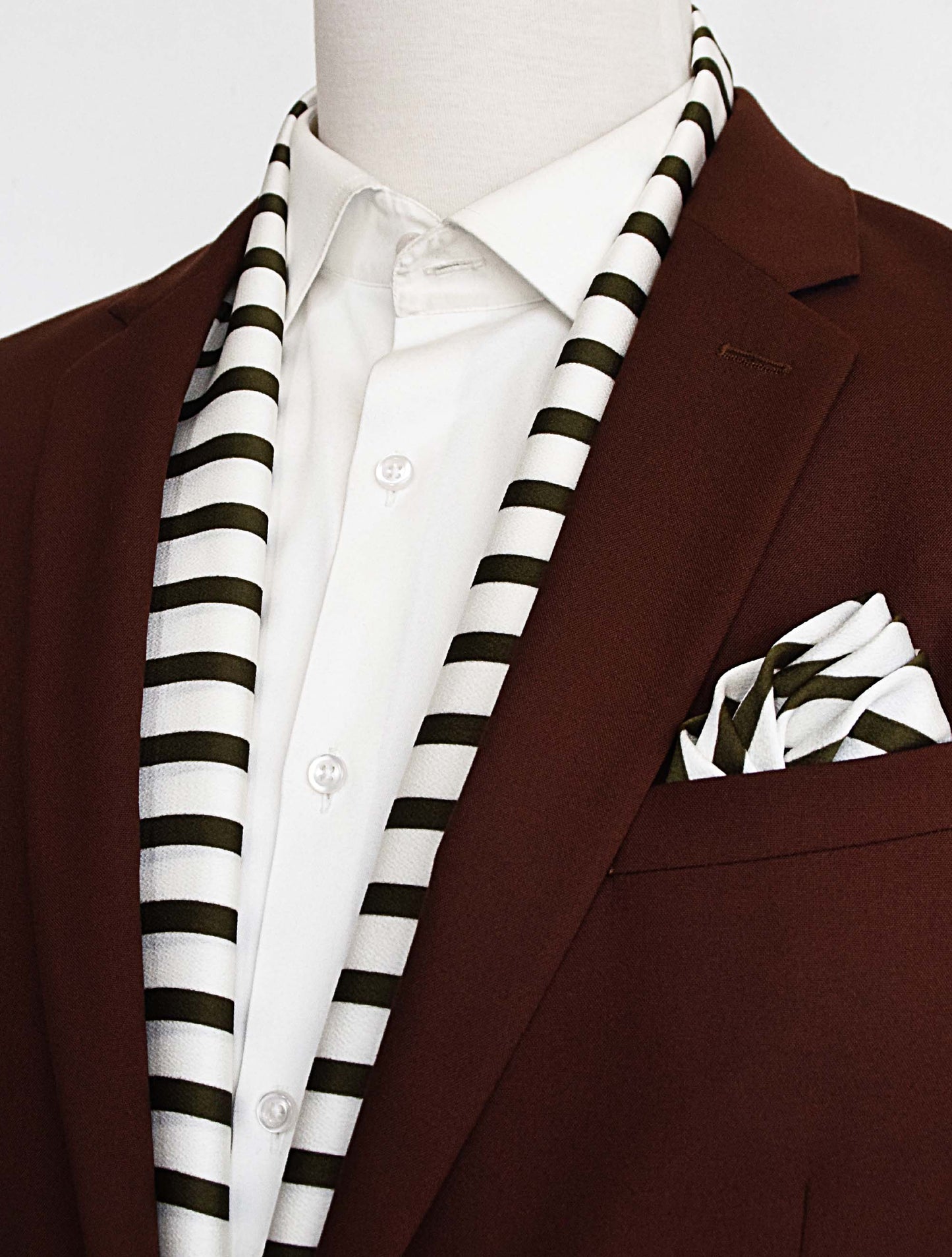 White & Green Stripes Silk Scarf & Pocket Square Set