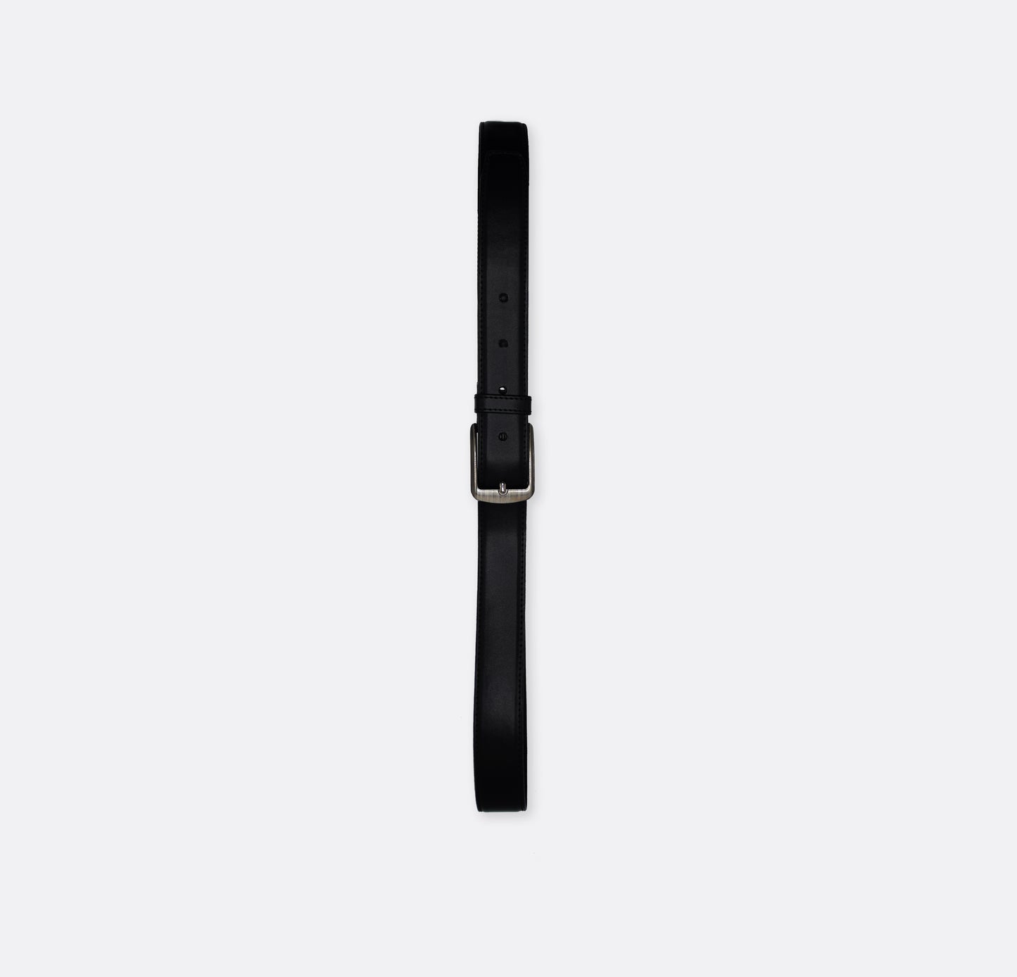 Classic Shiny Leather - Pin Buckle Slim Belt - Black