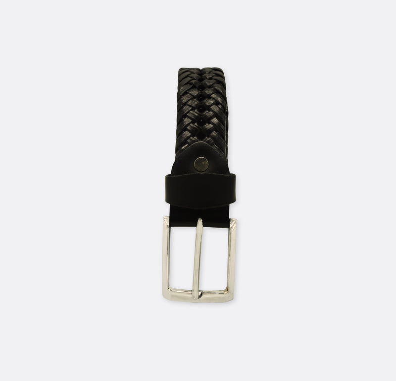 Braided Leather - Pin Buckle Belt - Black