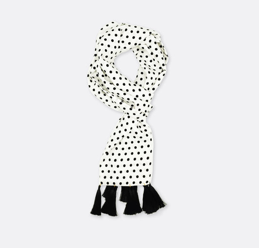 Snow White Base Polka Silk Men Scarf
