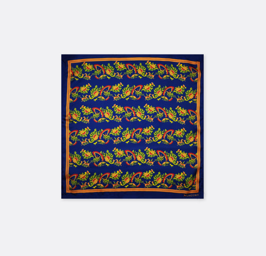 Navy Blue Paisley and Floral - Silk Pocket Square