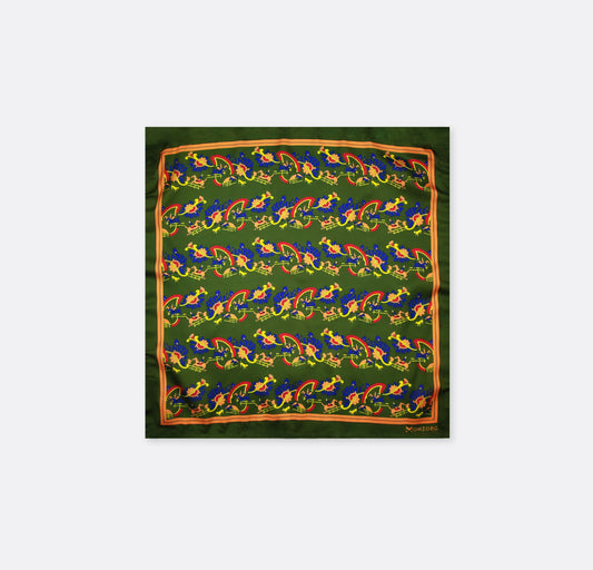 Olive Green Paisley and Floral - Silk Pocket Square